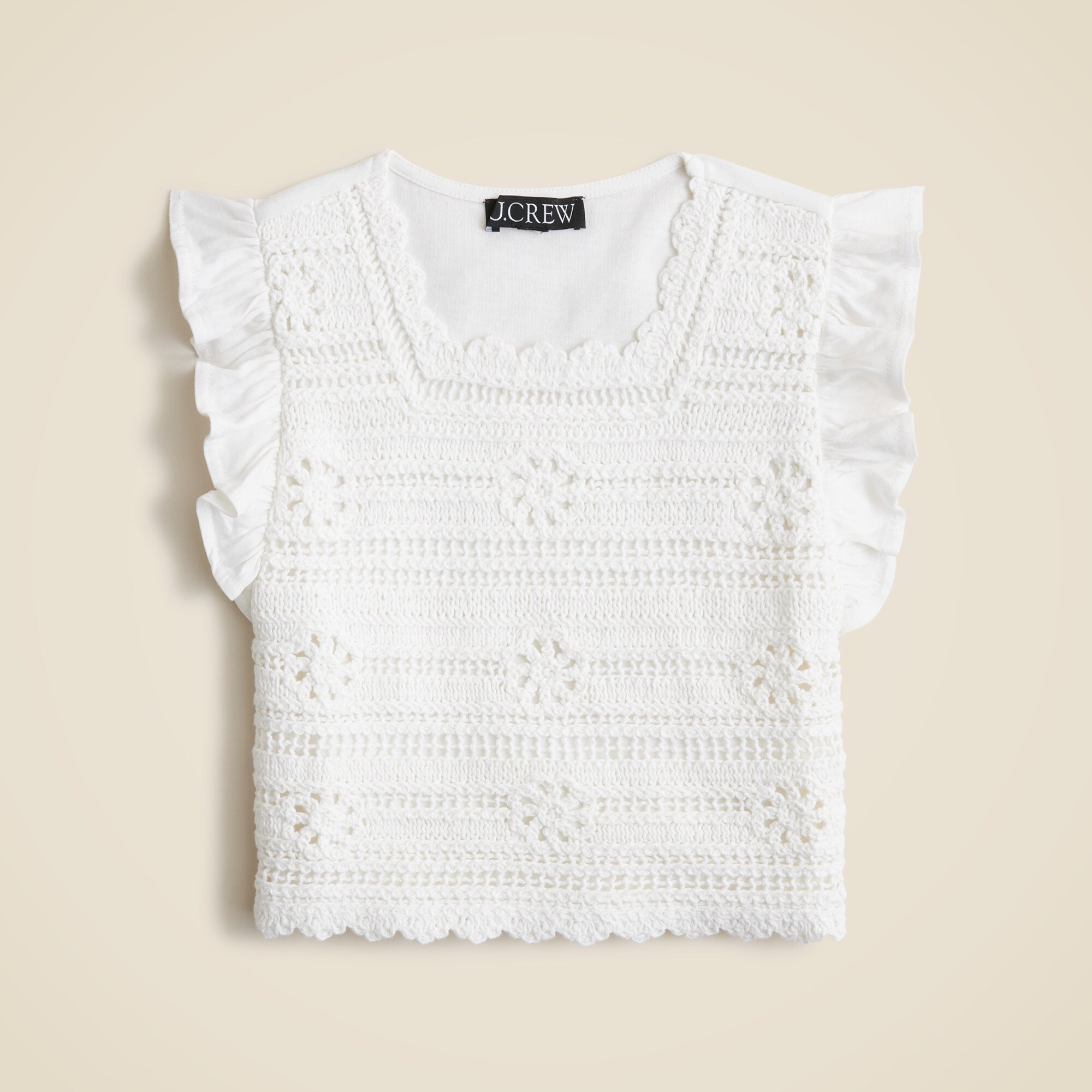 girls Girls' crochet ruffle-sleeve T-shirt in jersey