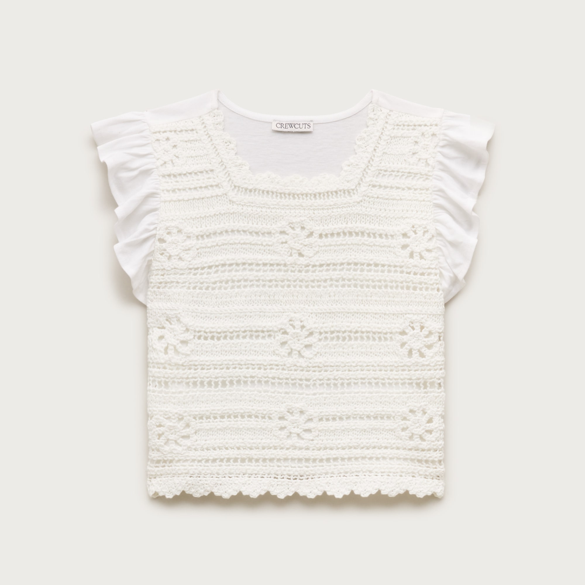 Girls' crochet ruffle-sleeve T-shirt in jersey from J.Crew - $39.50