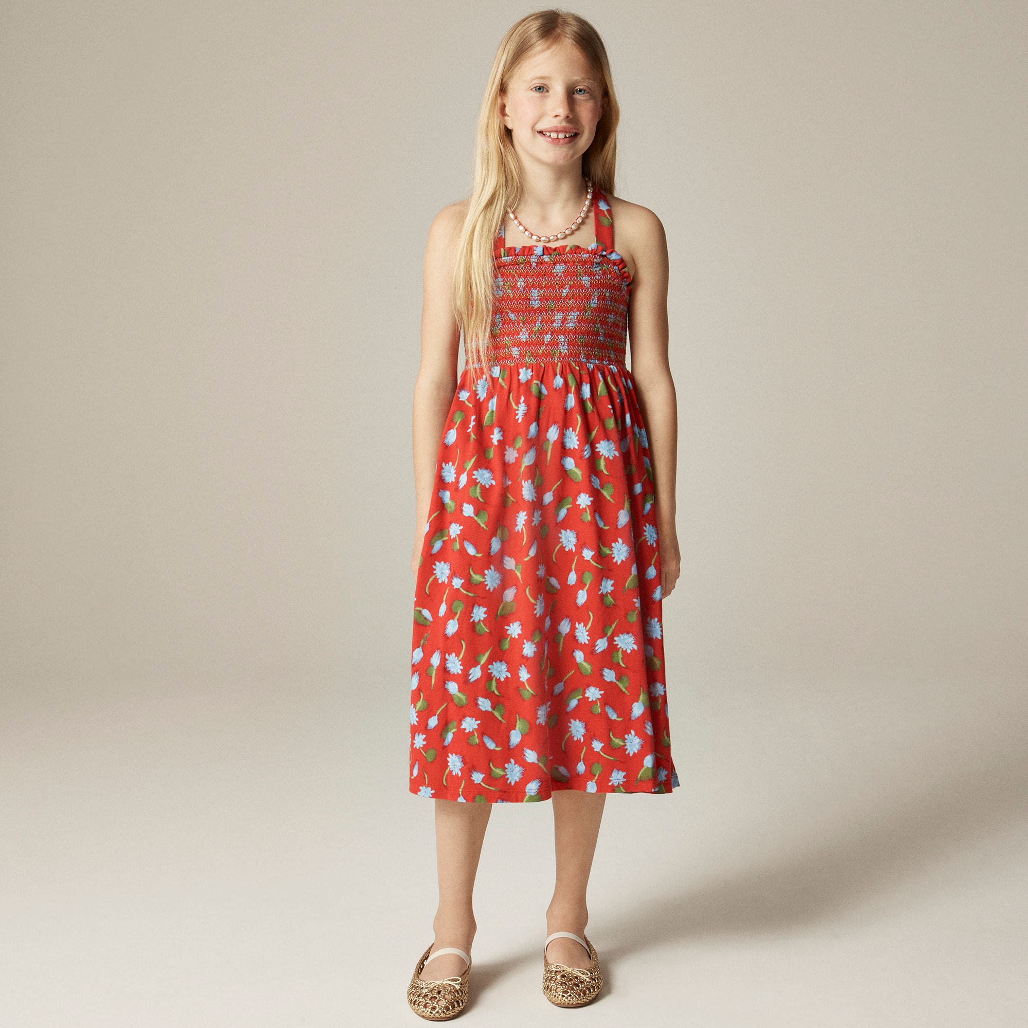 girls Girls' smocked midi dress in broken-in jersey