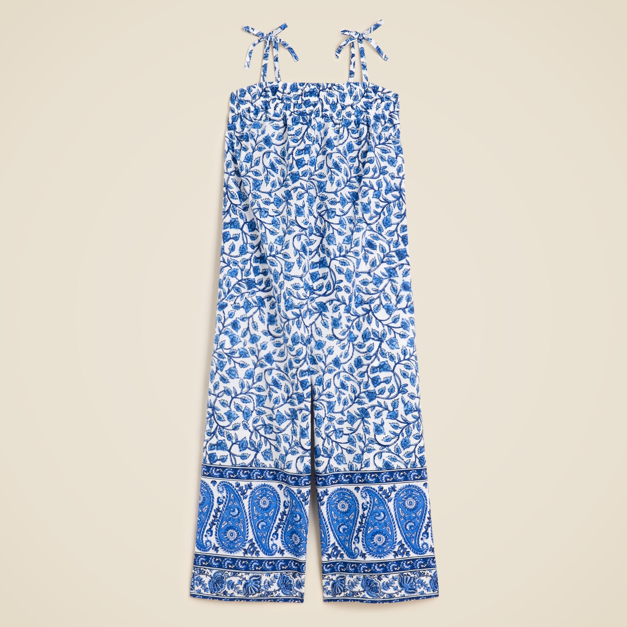 girls Girls' tie-shoulder jumpsuit in bandana block print
