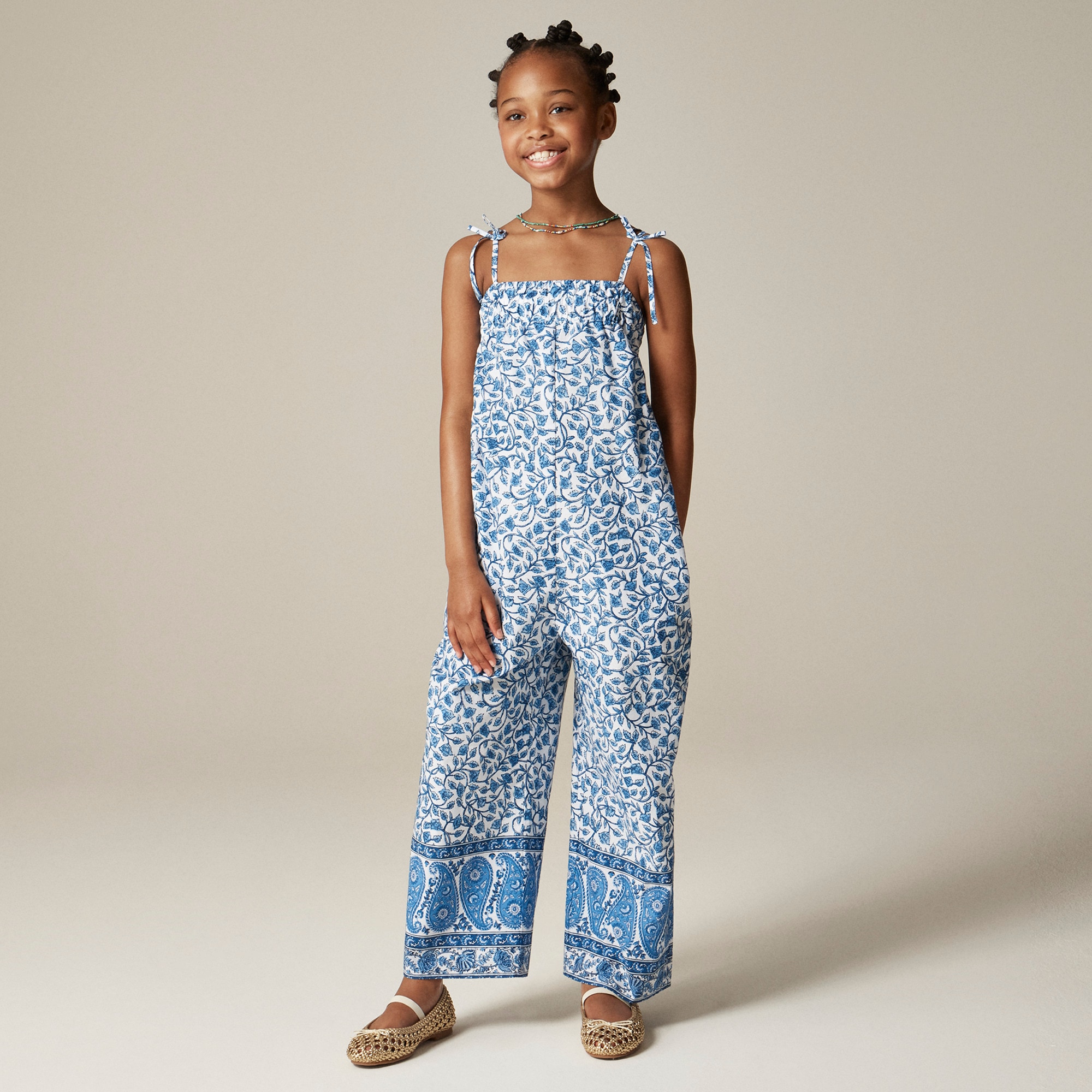 girls Girls' tie-shoulder jumpsuit in bandana block print