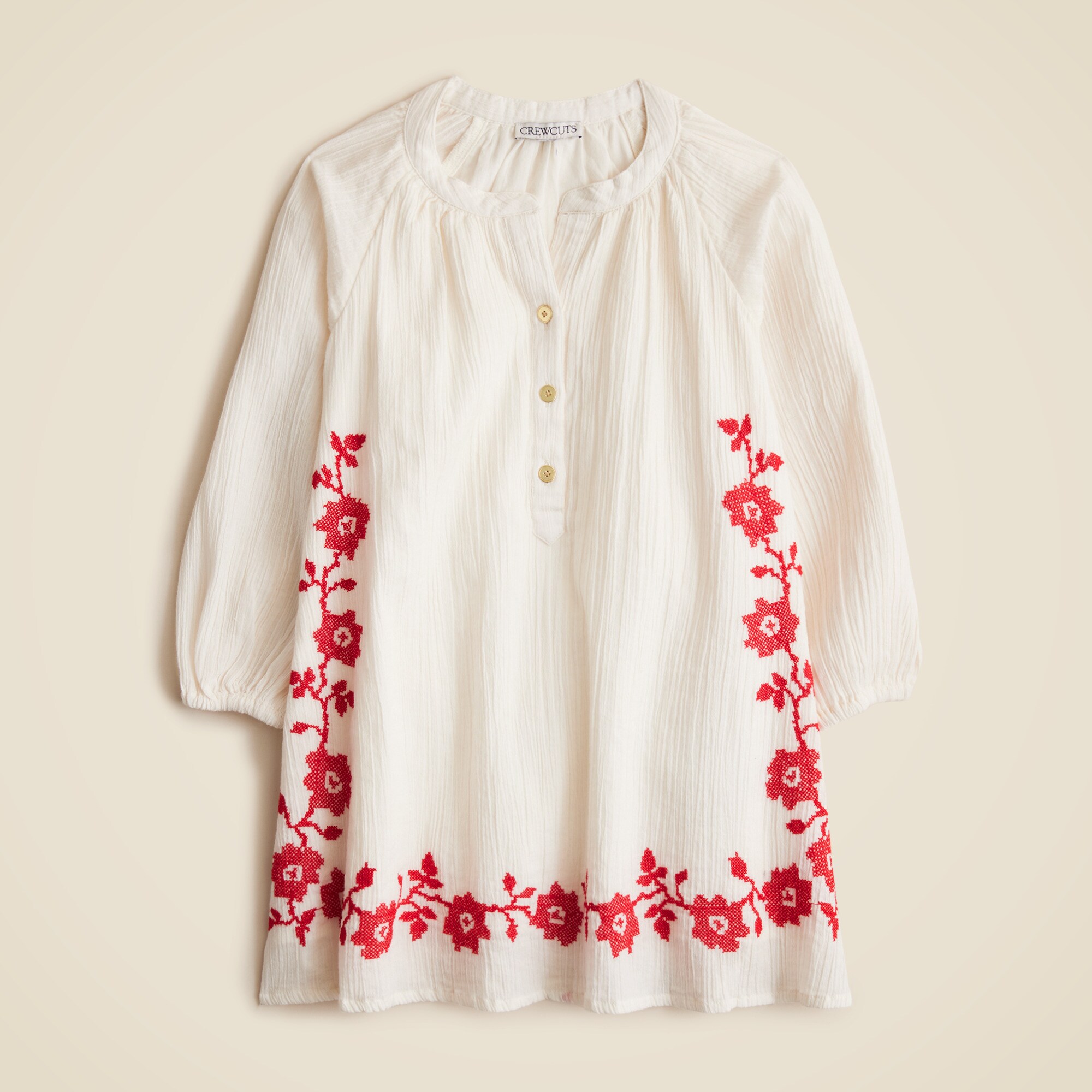 Girls' embroidered popover dress in airy gauze