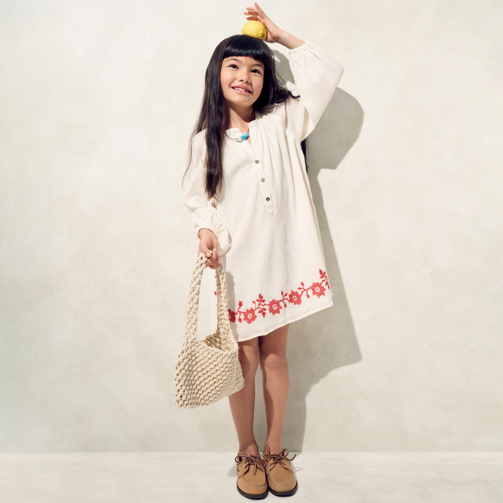 girls Girls' embroidered popover dress in airy gauze