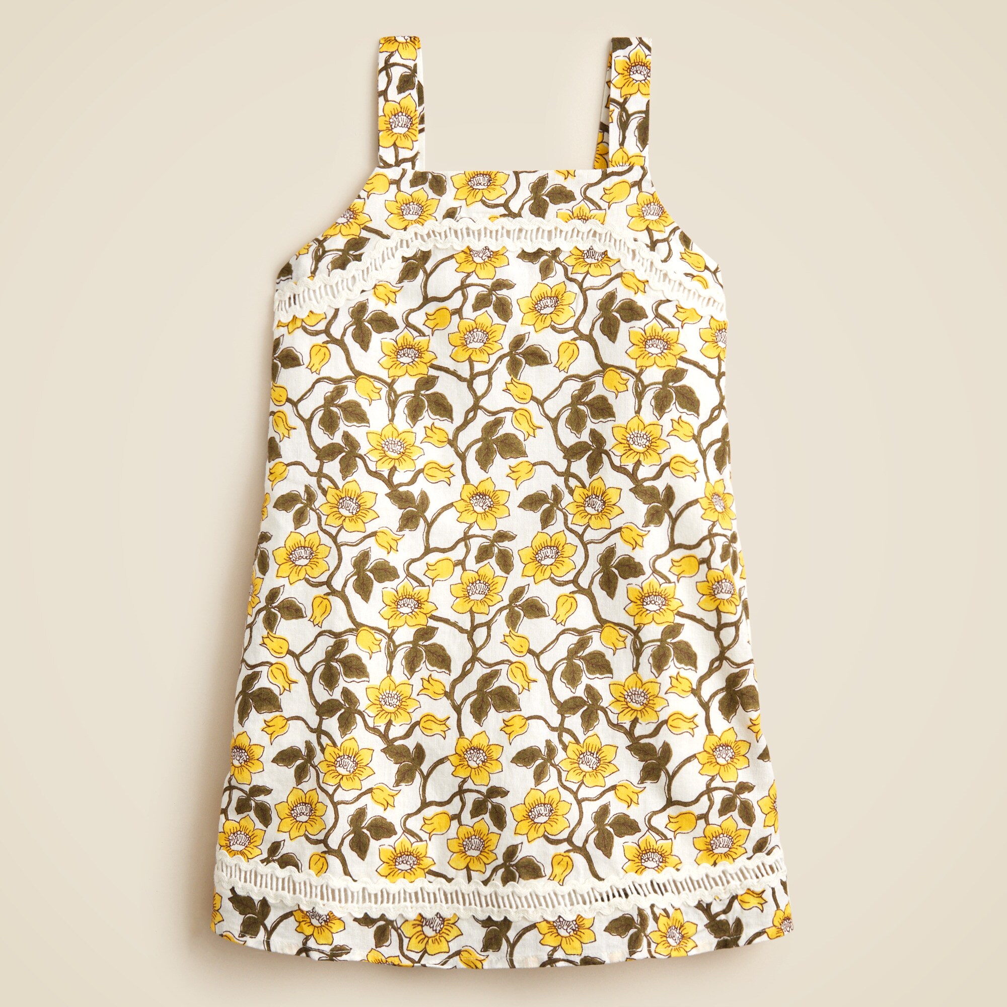Girls' Rickrack Dress In Daffodil Linen-cotton Blend For Girls | J