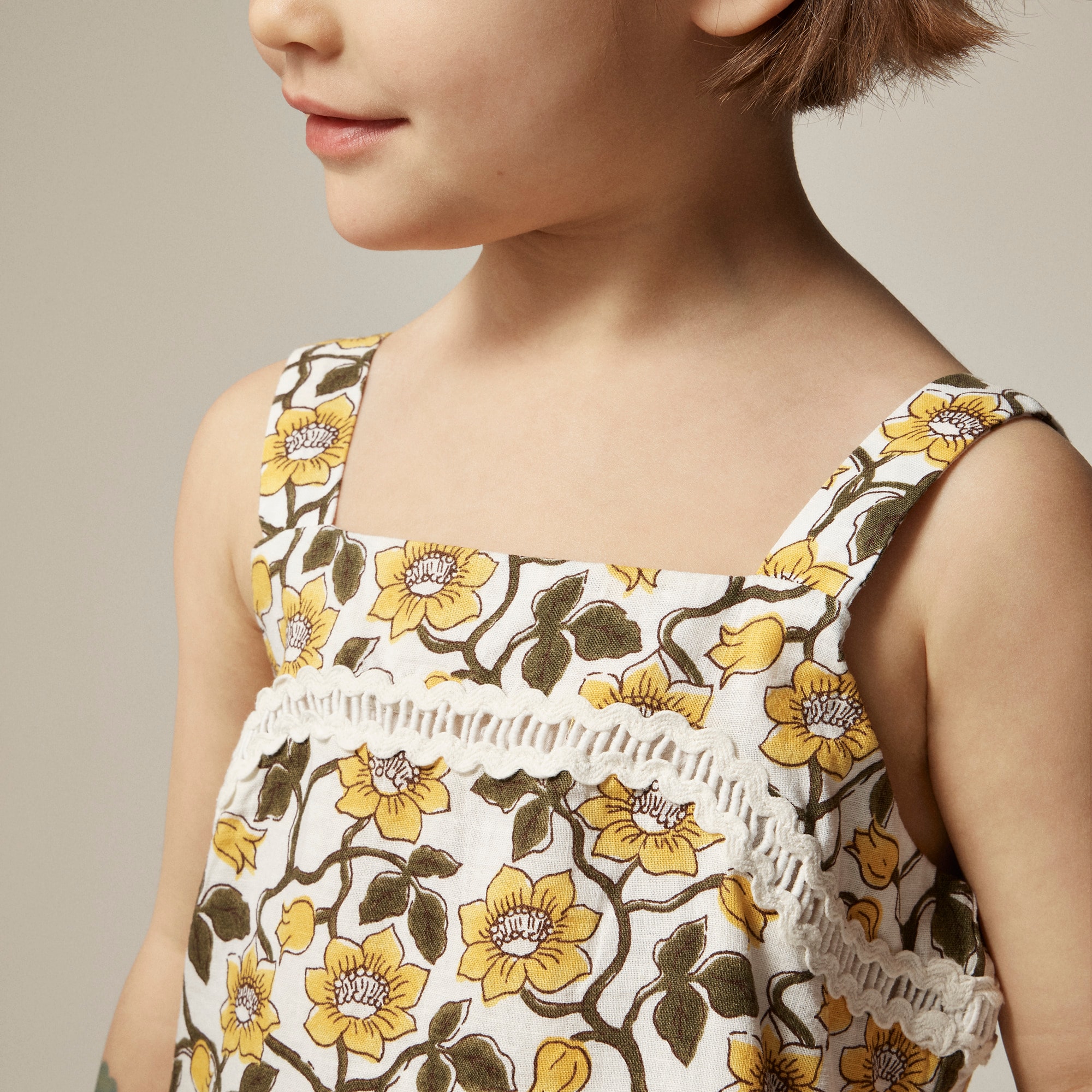 girls Girls' rickrack dress in daffodil linen-cotton blend