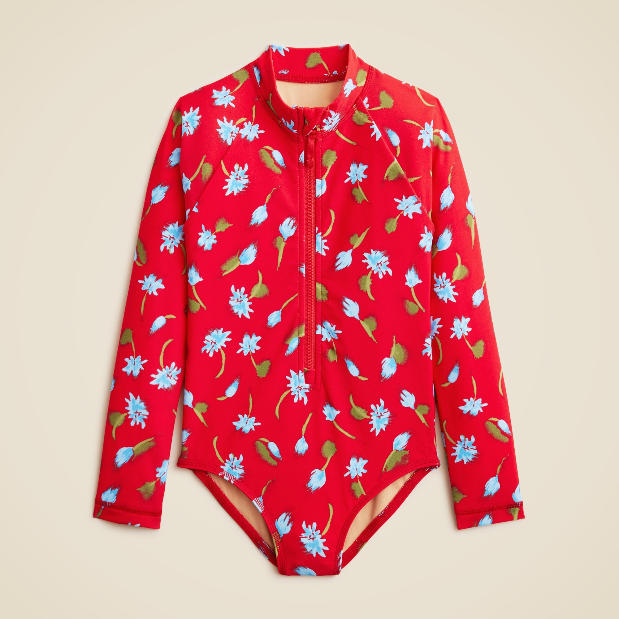 girls Girls' zip-up rash guard one-piece swimsuit with UPF 50+ fabric