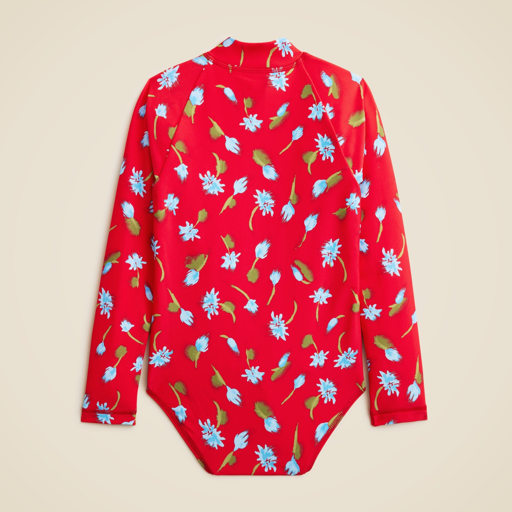 Girls' zip-up rash guard one-piece swimsuit