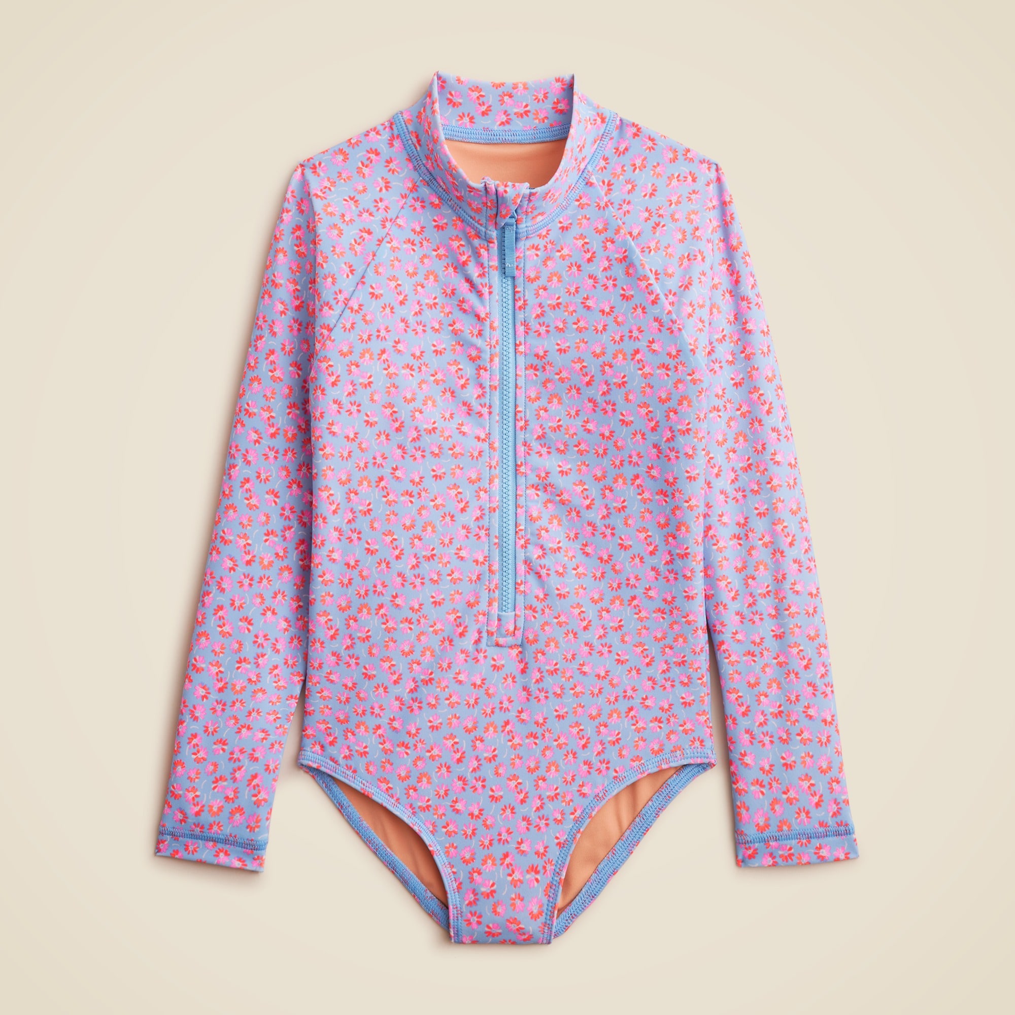 girls Girls' zip-up rash guard one-piece swimsuit with UPF 50+ fabric