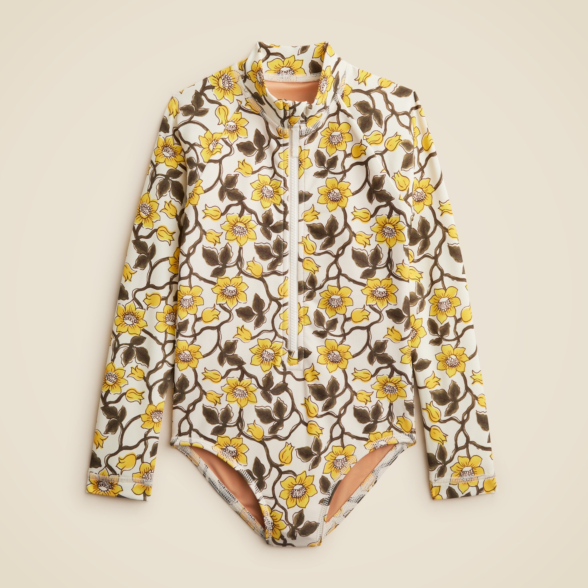 girls Girls' zip-up rash guard one-piece swimsuit