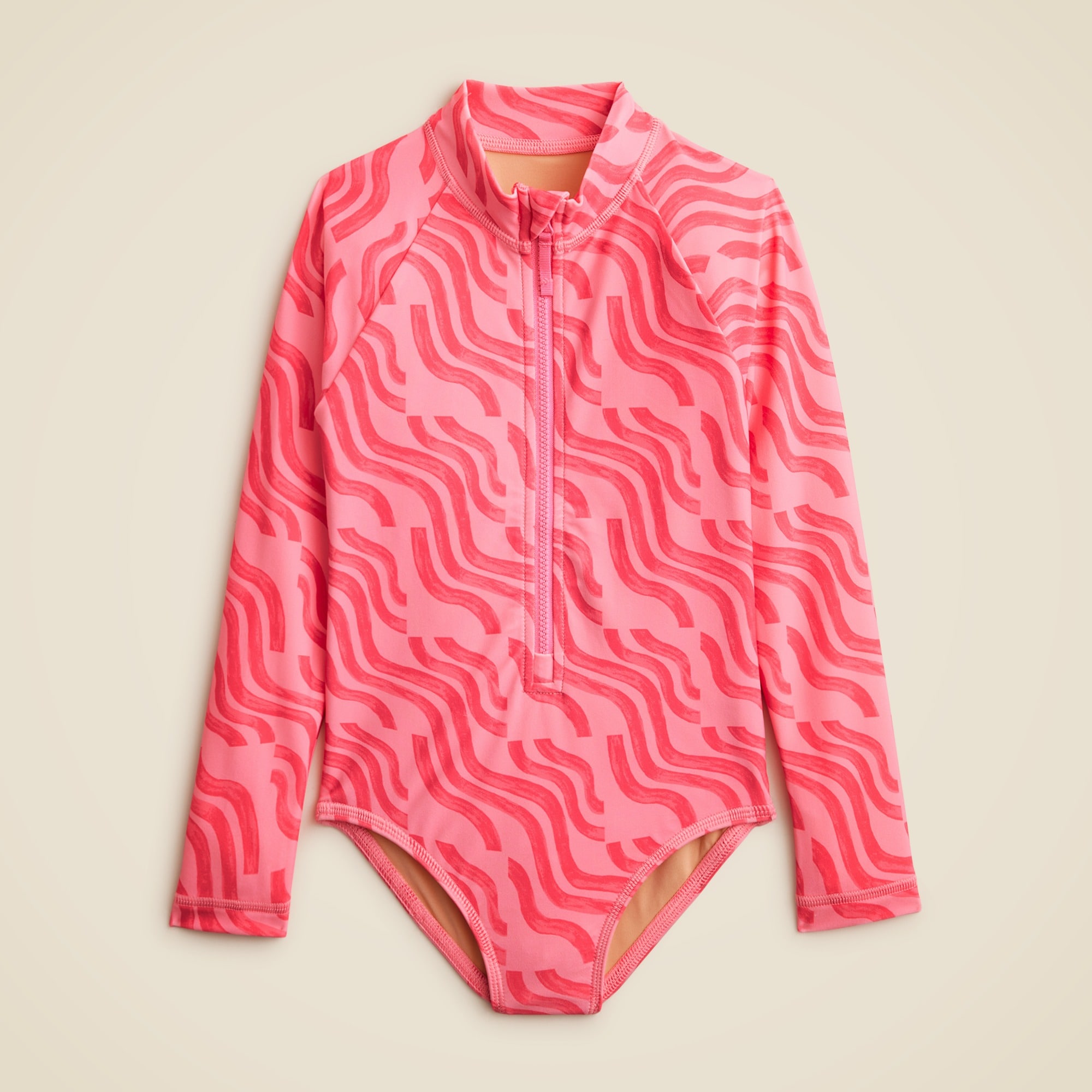 girls Girls' zip-up rash guard one-piece swimsuit