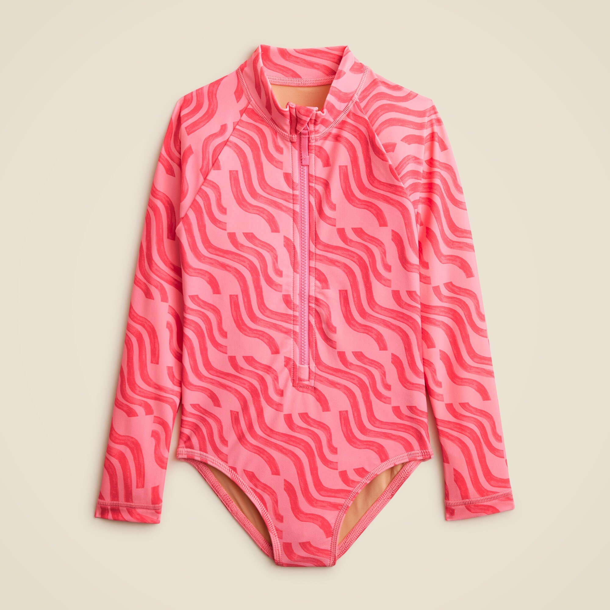 girls Girls' zip-up rash guard one-piece swimsuit with UPF 50+ fabric