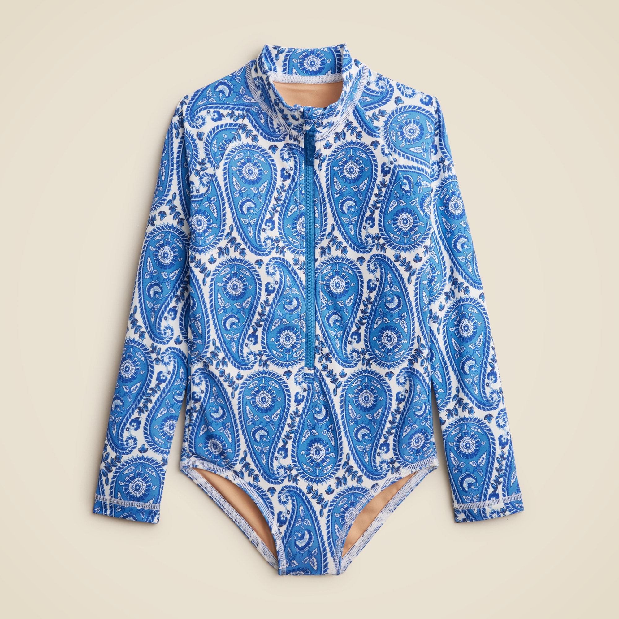girls Girls' zip-up rash guard one-piece swimsuit with UPF 50+ fabric