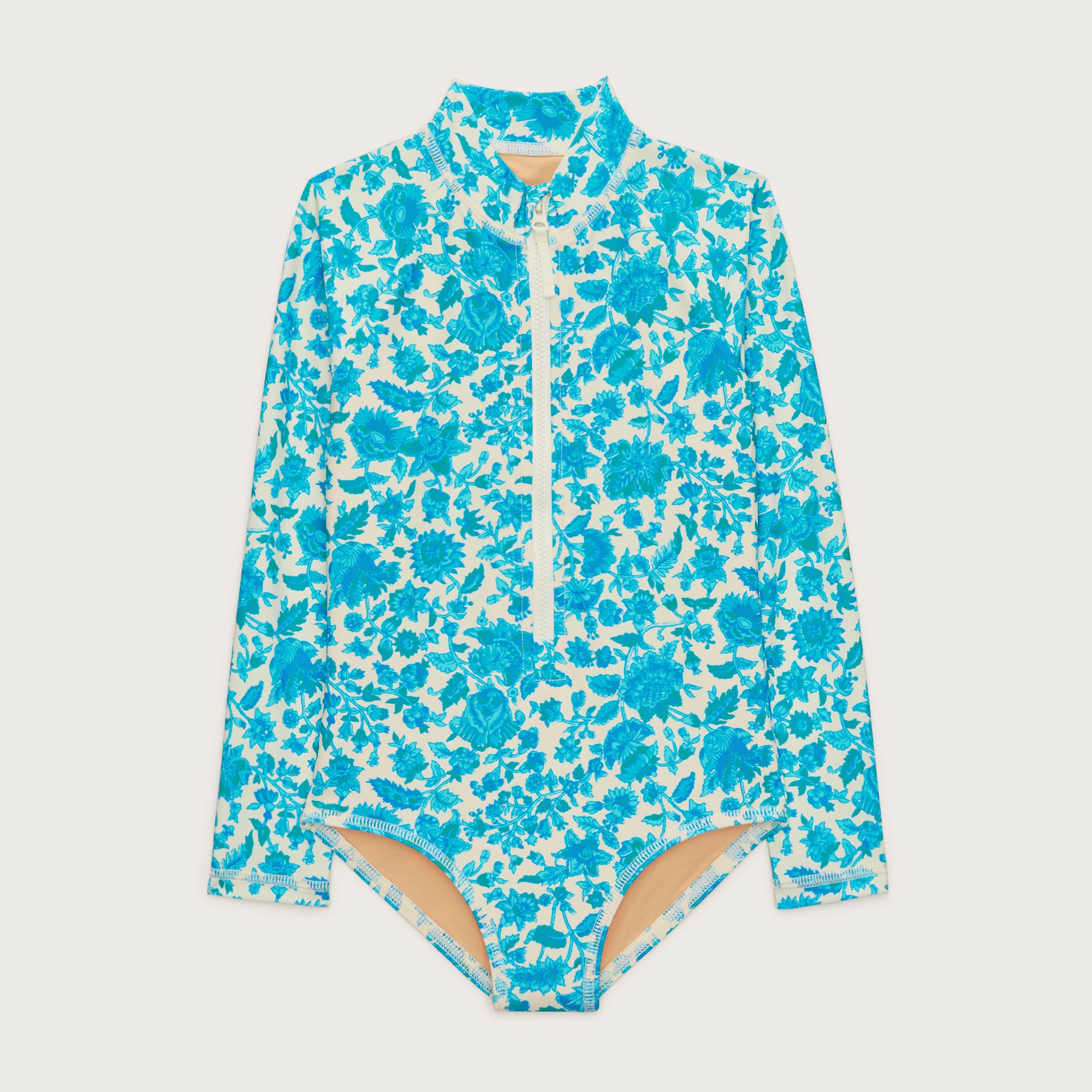 Girls' zip-up rash guard one-piece swimsuit