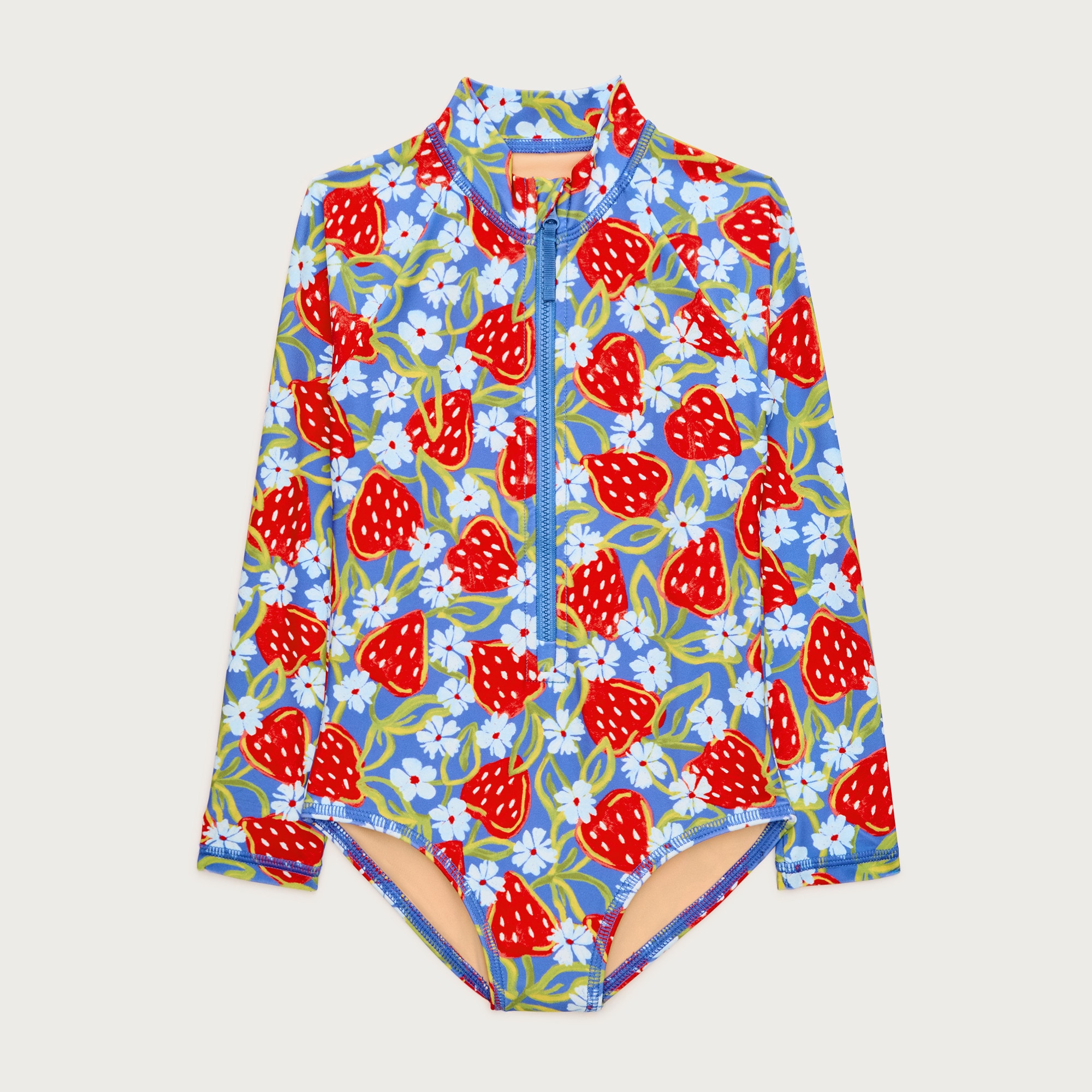 Girls' zip-up rash guard one-piece swimsuit