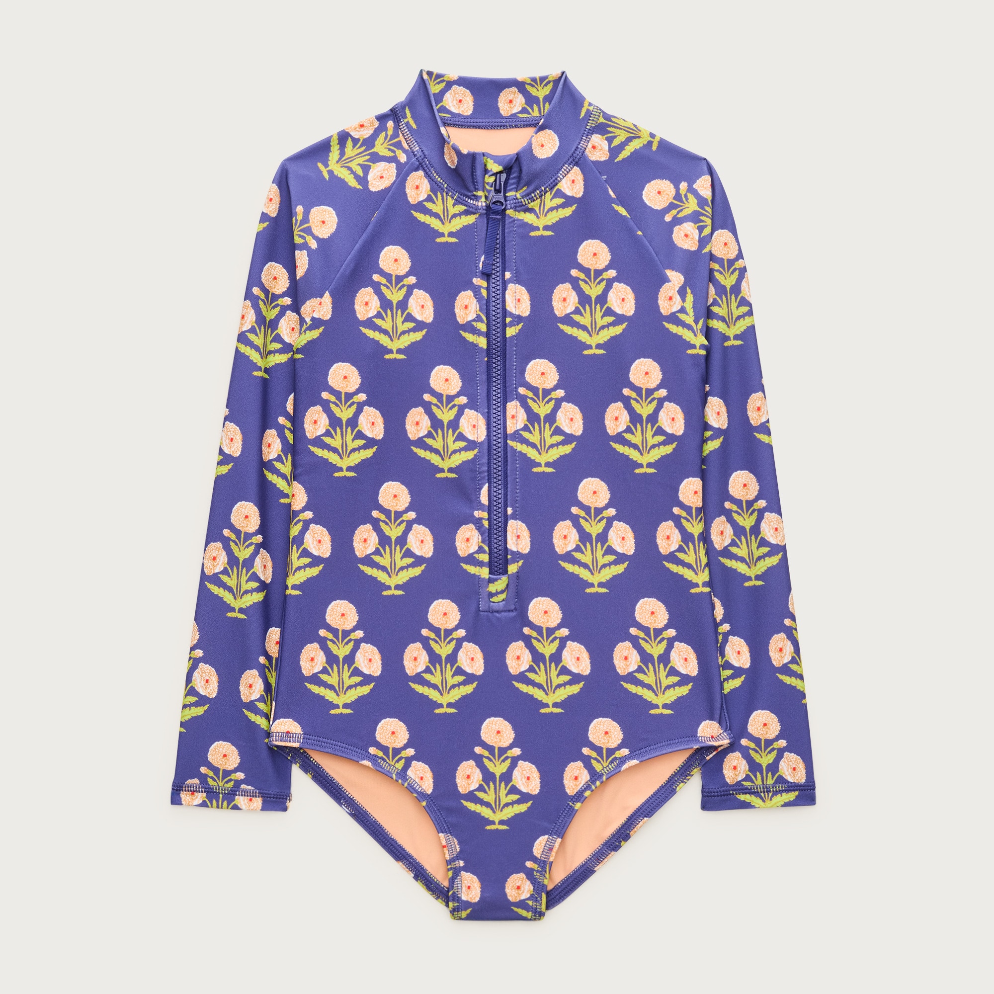 Girls' zip-up rash guard one-piece swimsuit