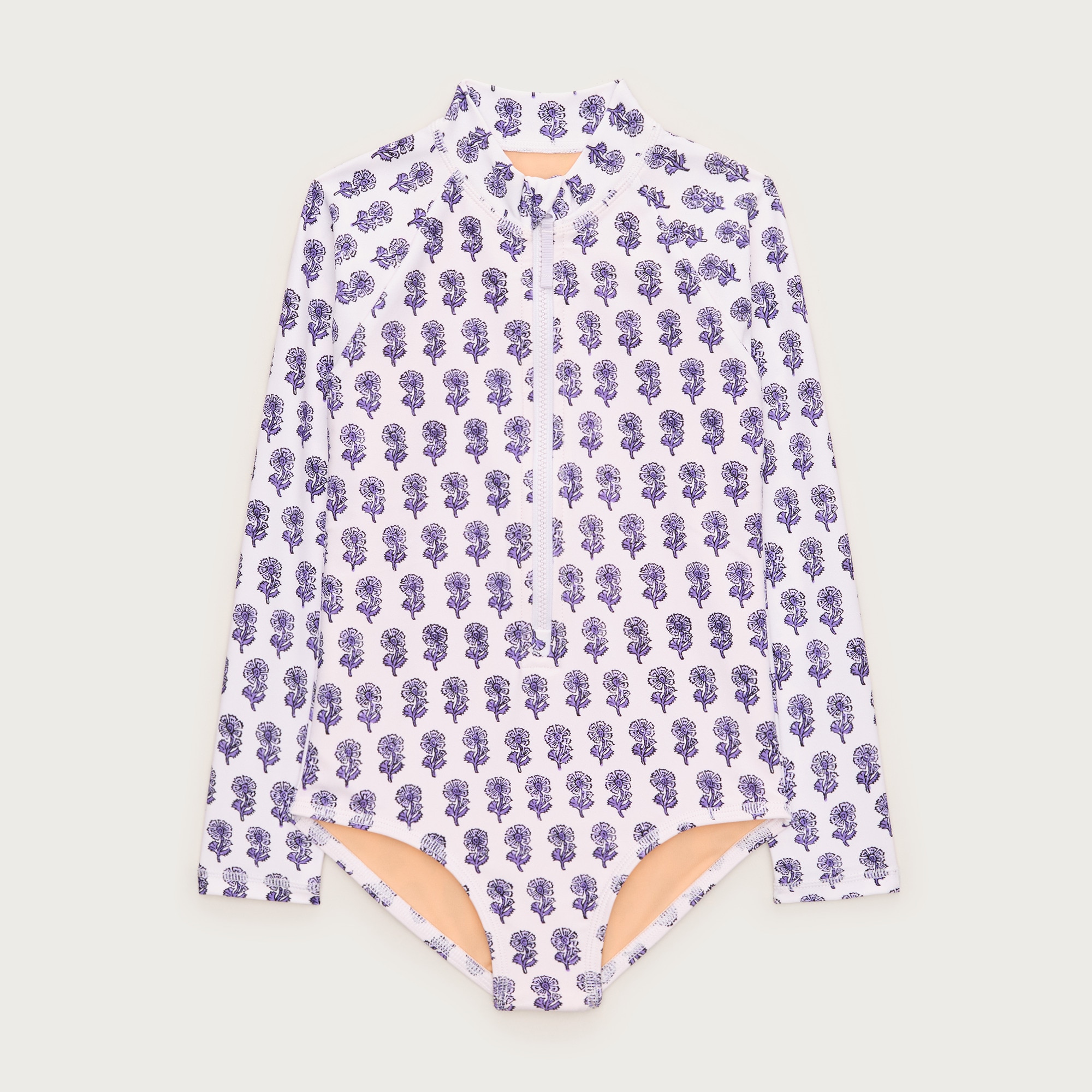 Girls' zip-up rash guard one-piece swimsuit