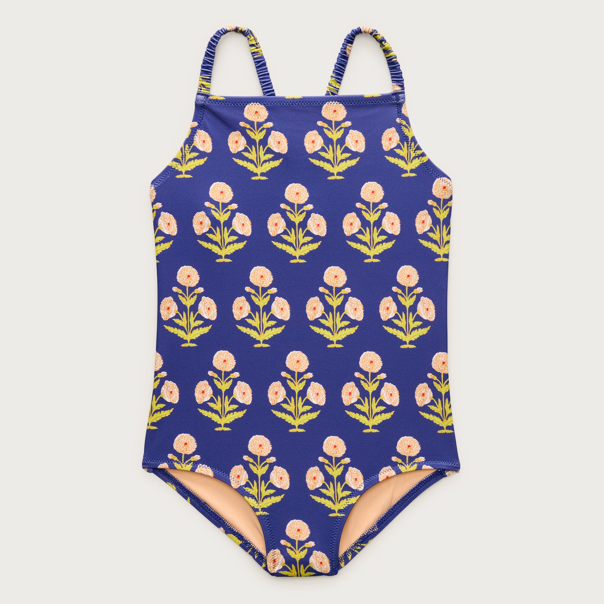 Girls' ruched-strap one-piece swimsuit