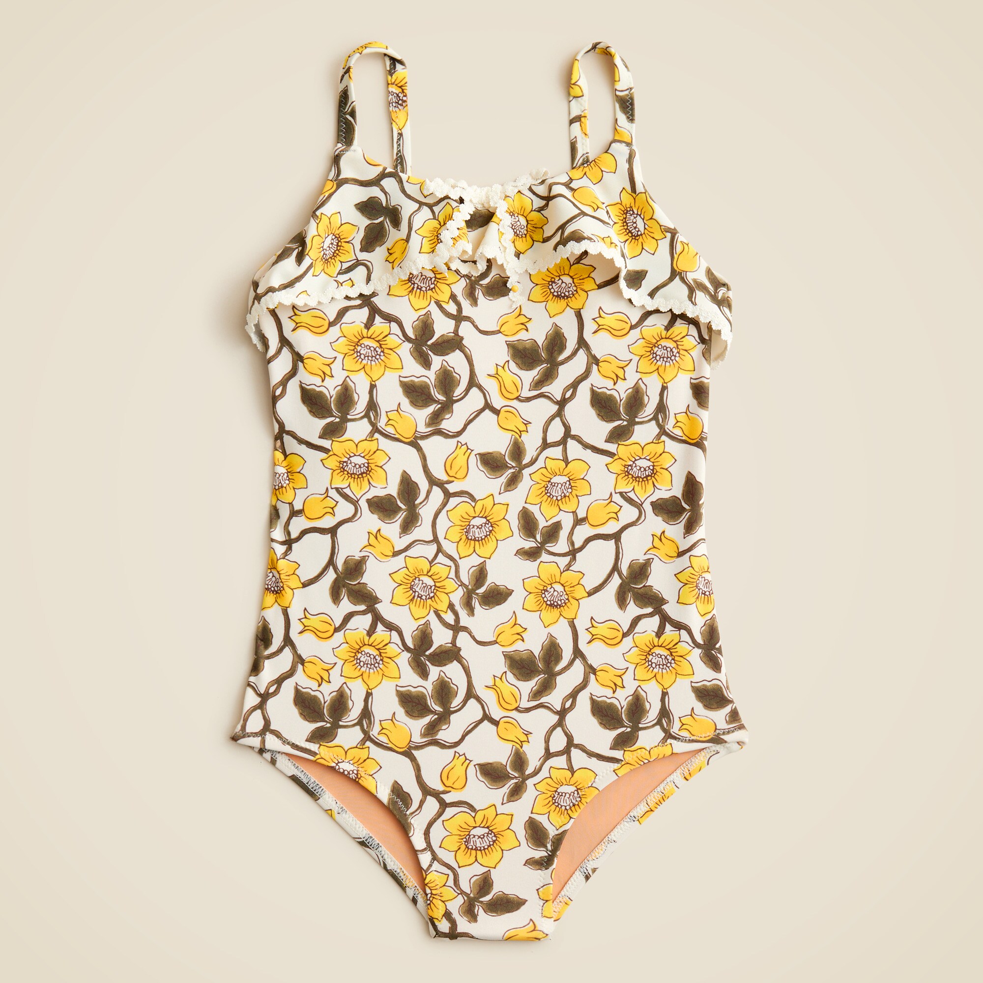  Girls' rickrack one-piece swimsuit with UPF 50+