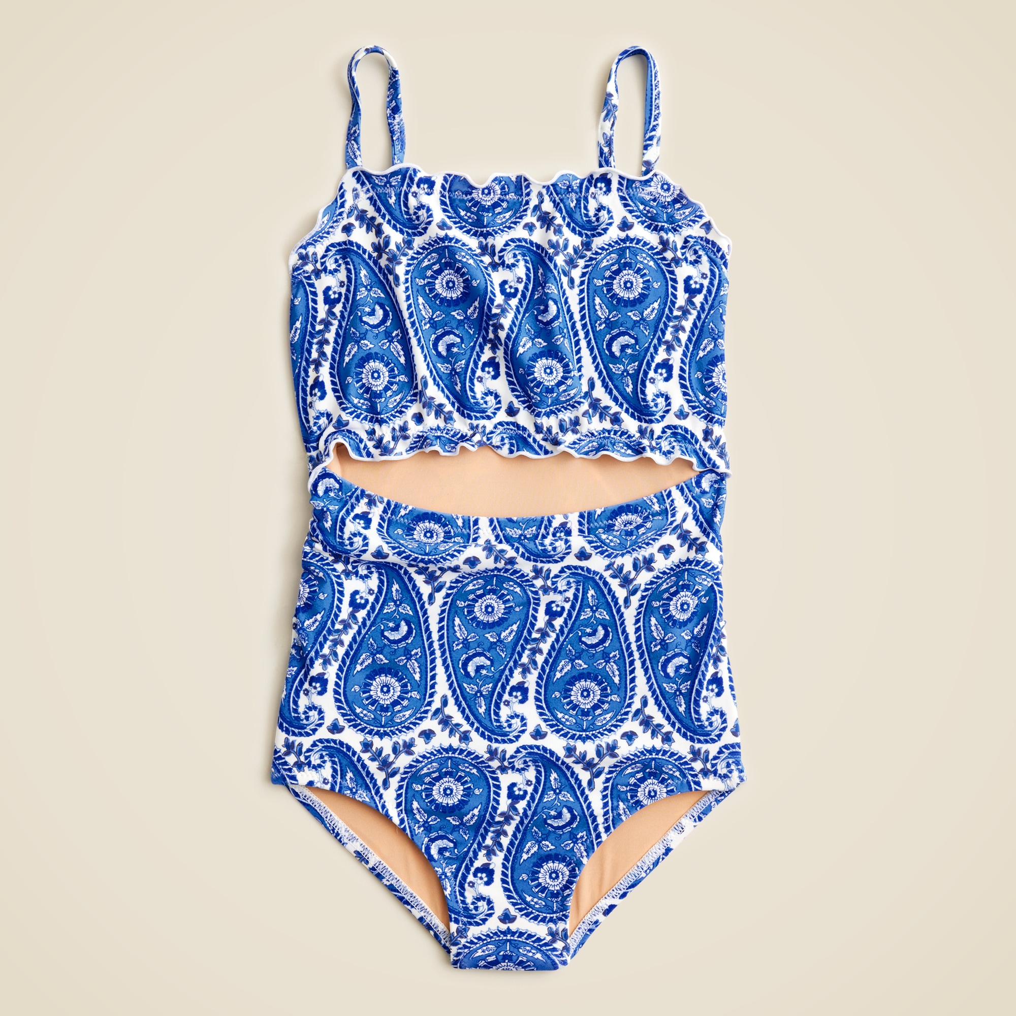 girls Girls' lettuce-edge cutout one-piece swimsuit with UPF 50+