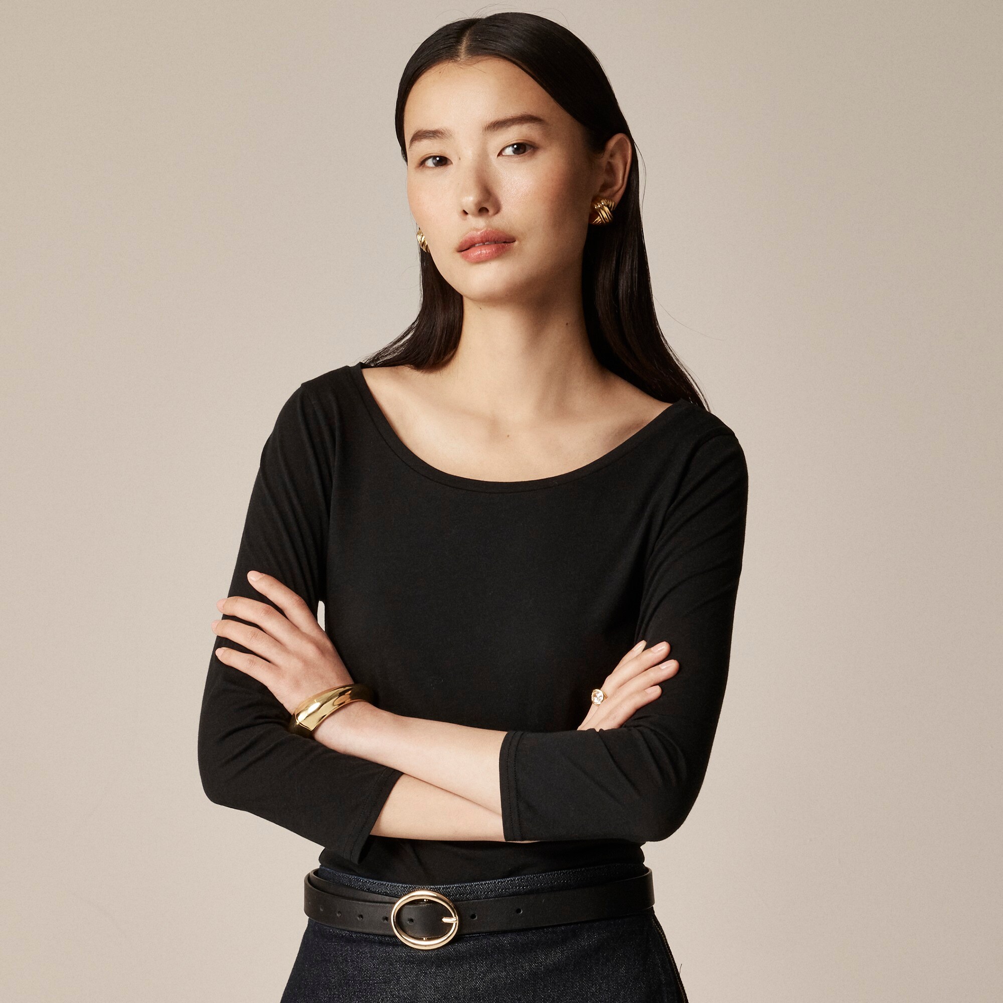 Feather jersey three-quarter sleeve T-shirt