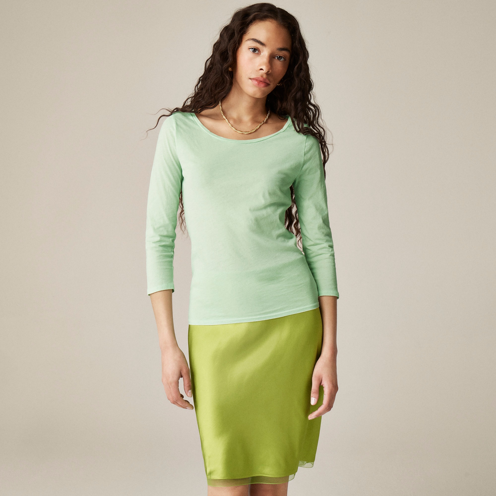 Feather jersey three-quarter sleeve T-shirt