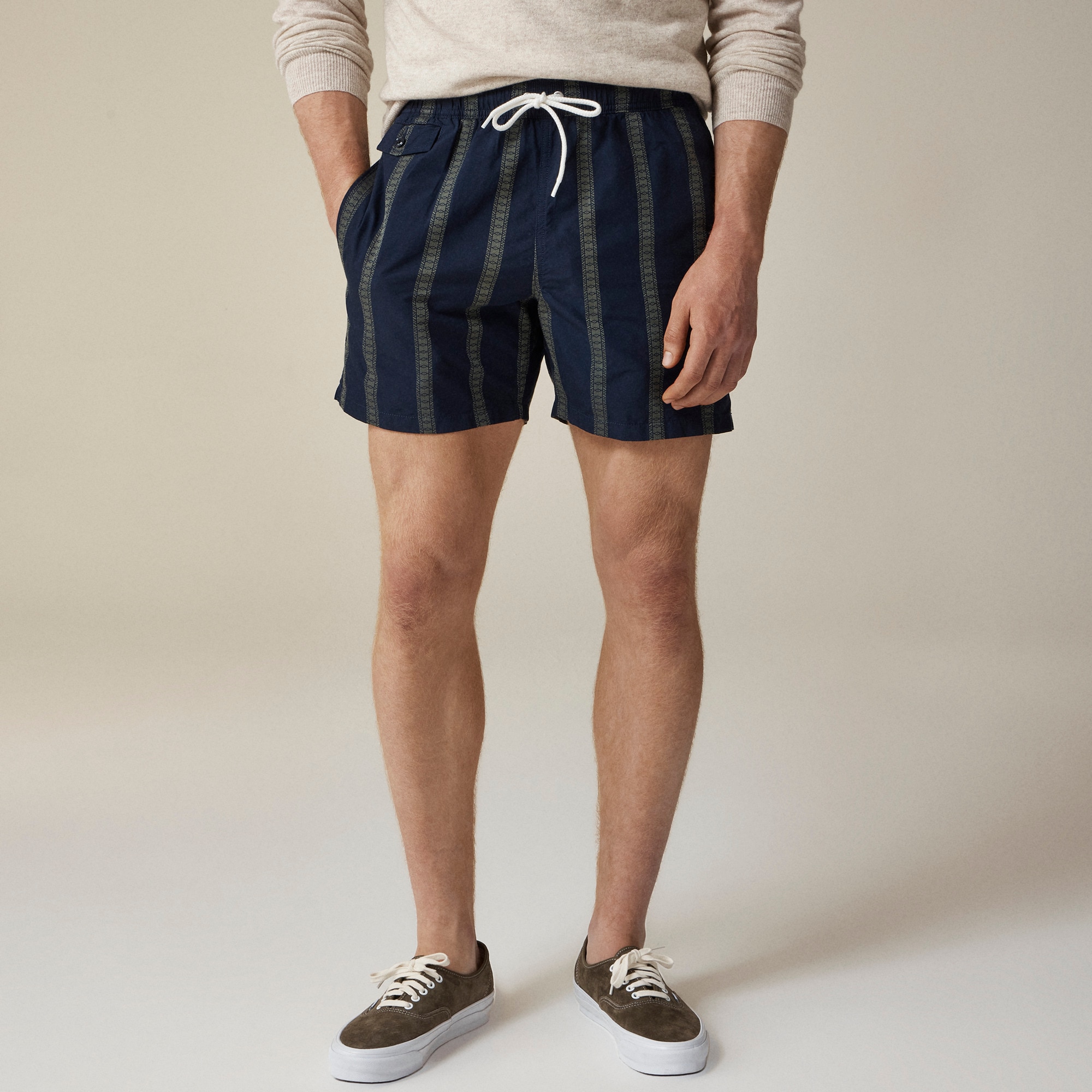 mens 6&quot; cotton-nylon blend swim trunk in dobby stripe