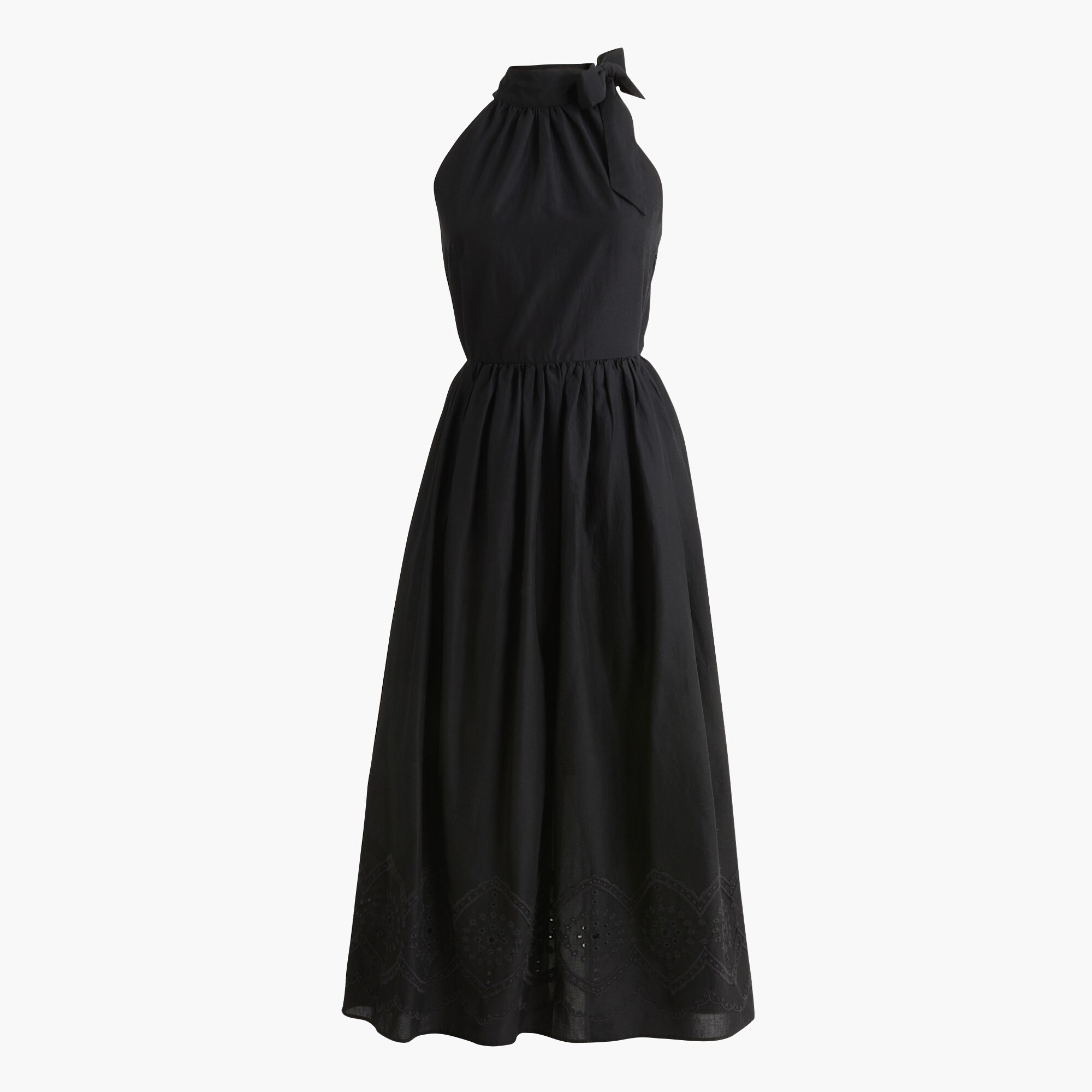 Tie-neck midi dress with eyelet trim