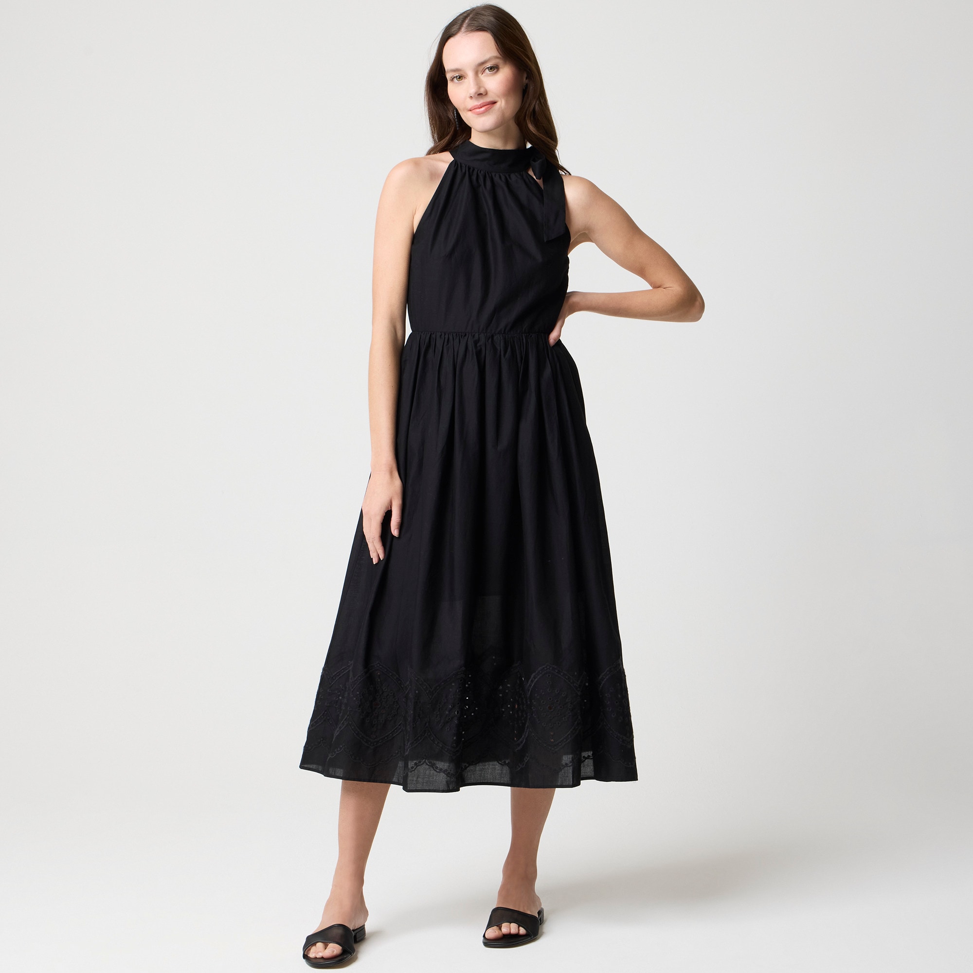 Tie-neck maxi dress with eyelet trim