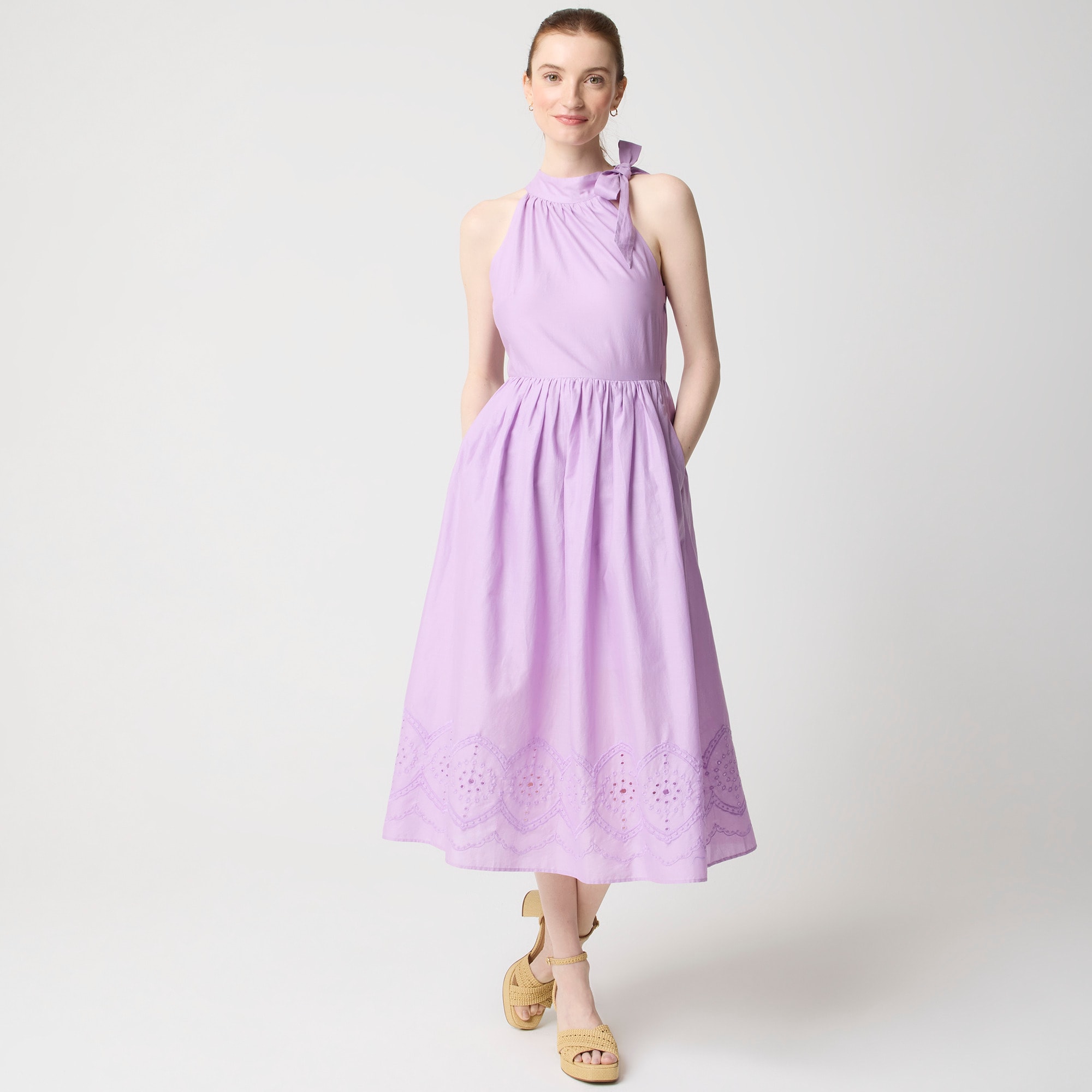 womens Tie-neck maxi dress with eyelet trim