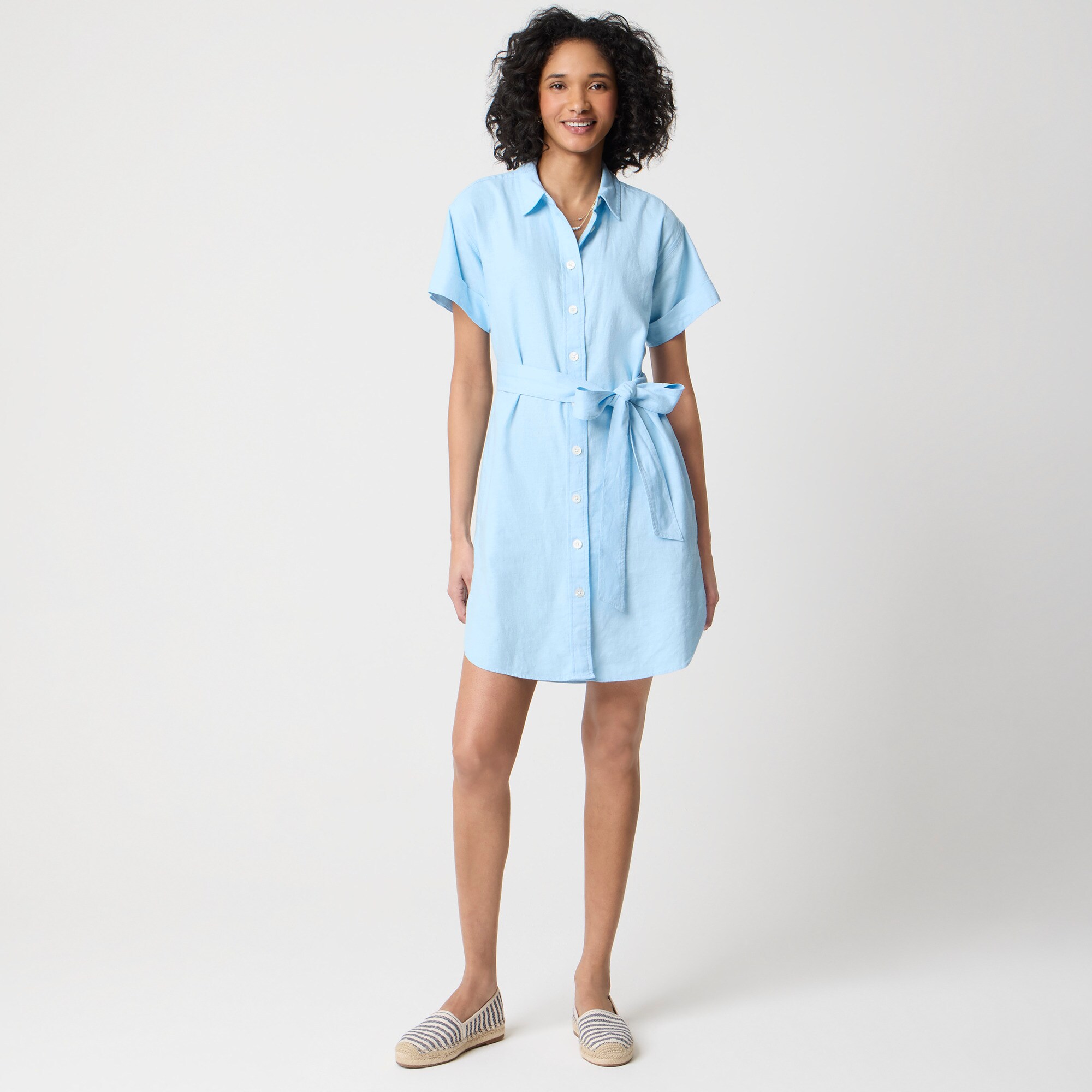  Linen-blend belted mini shirtdress