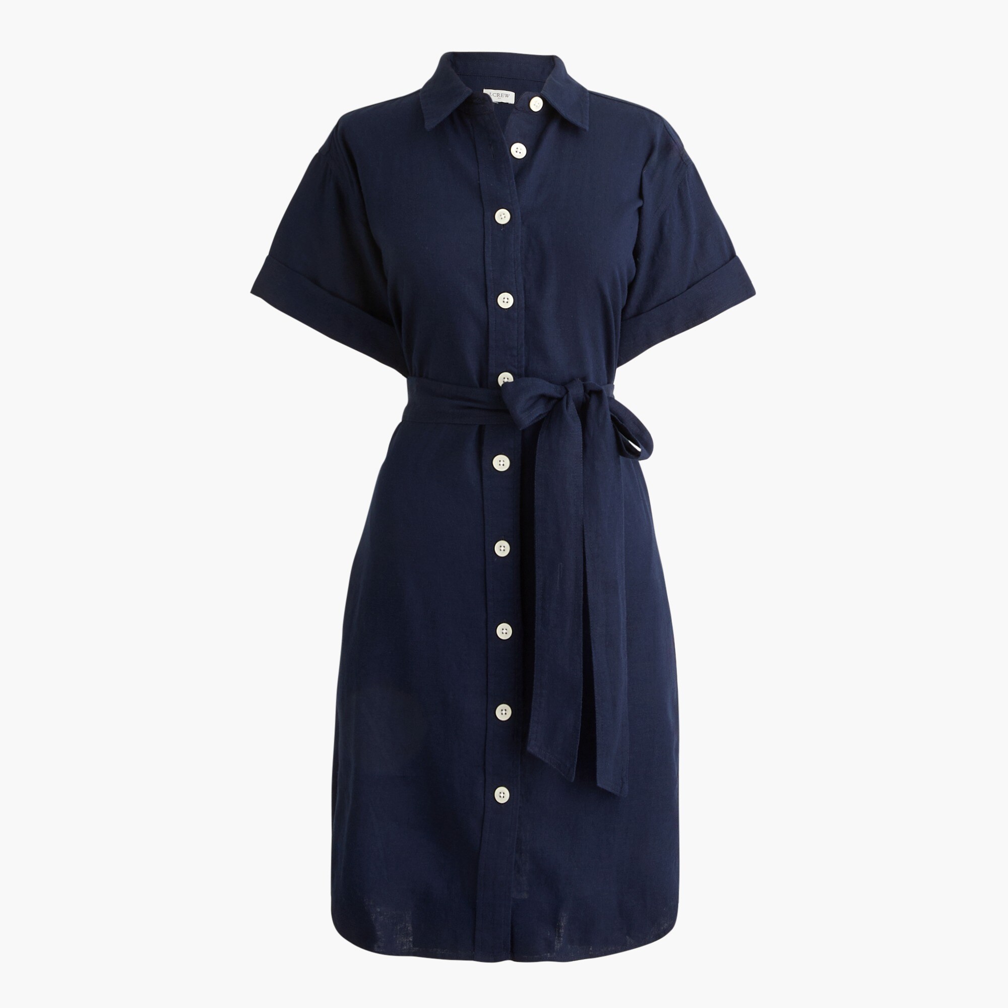 Linen-blend belted mini shirtdress