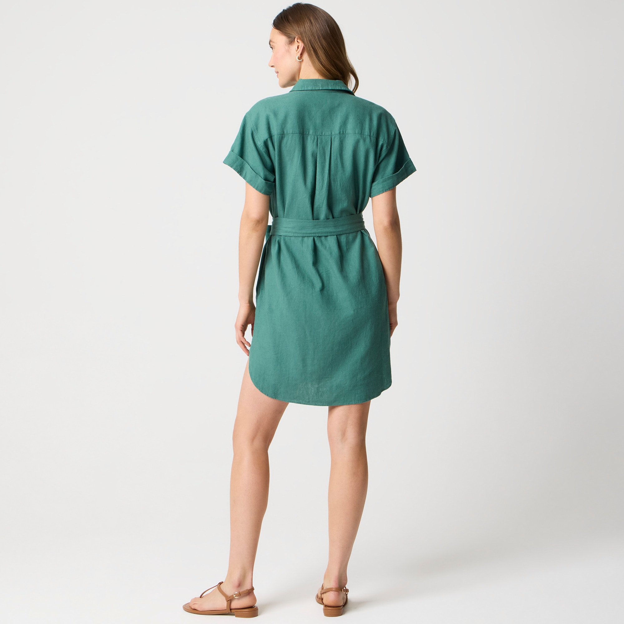 Linen-blend belted mini shirtdress