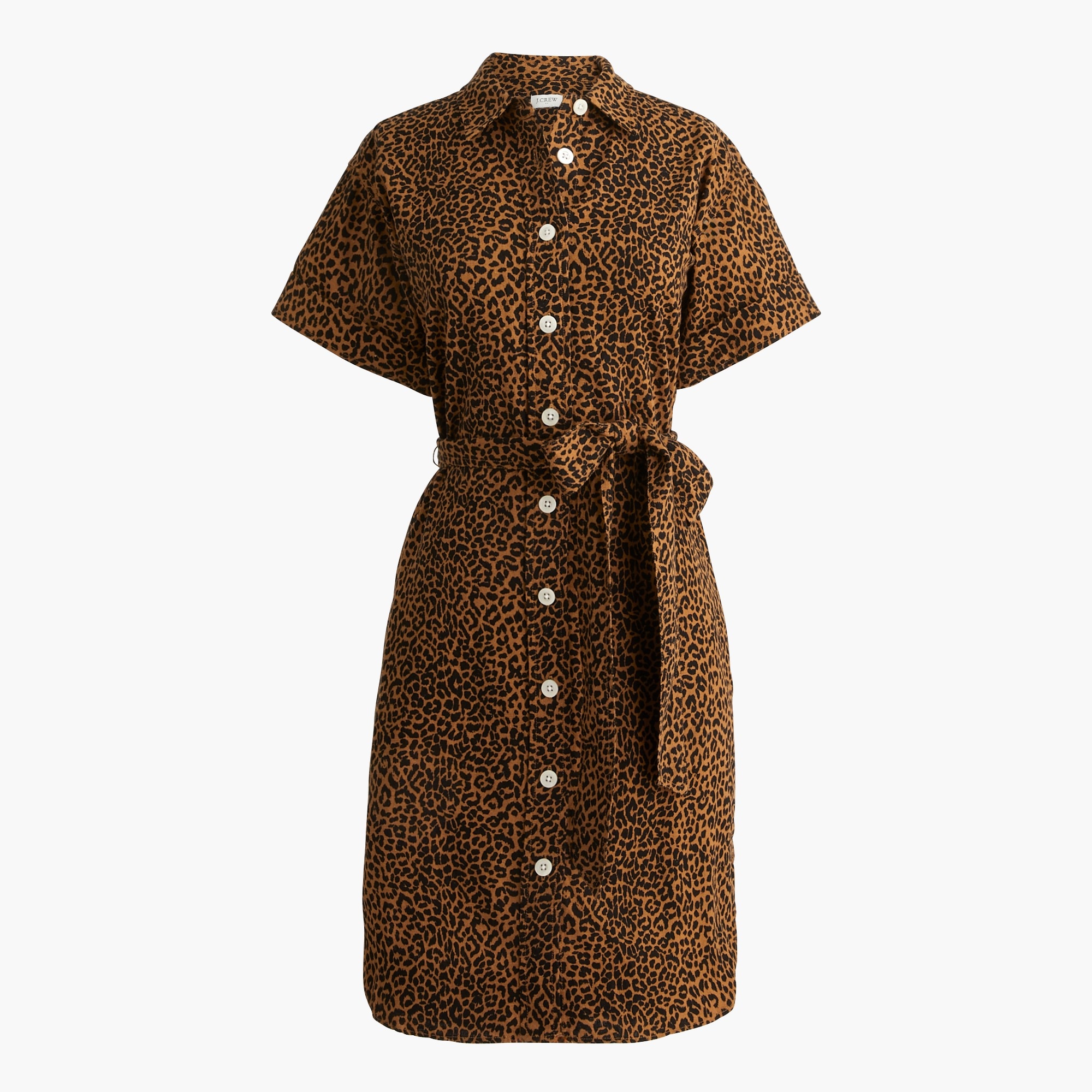 Linen-blend belted mini shirtdress