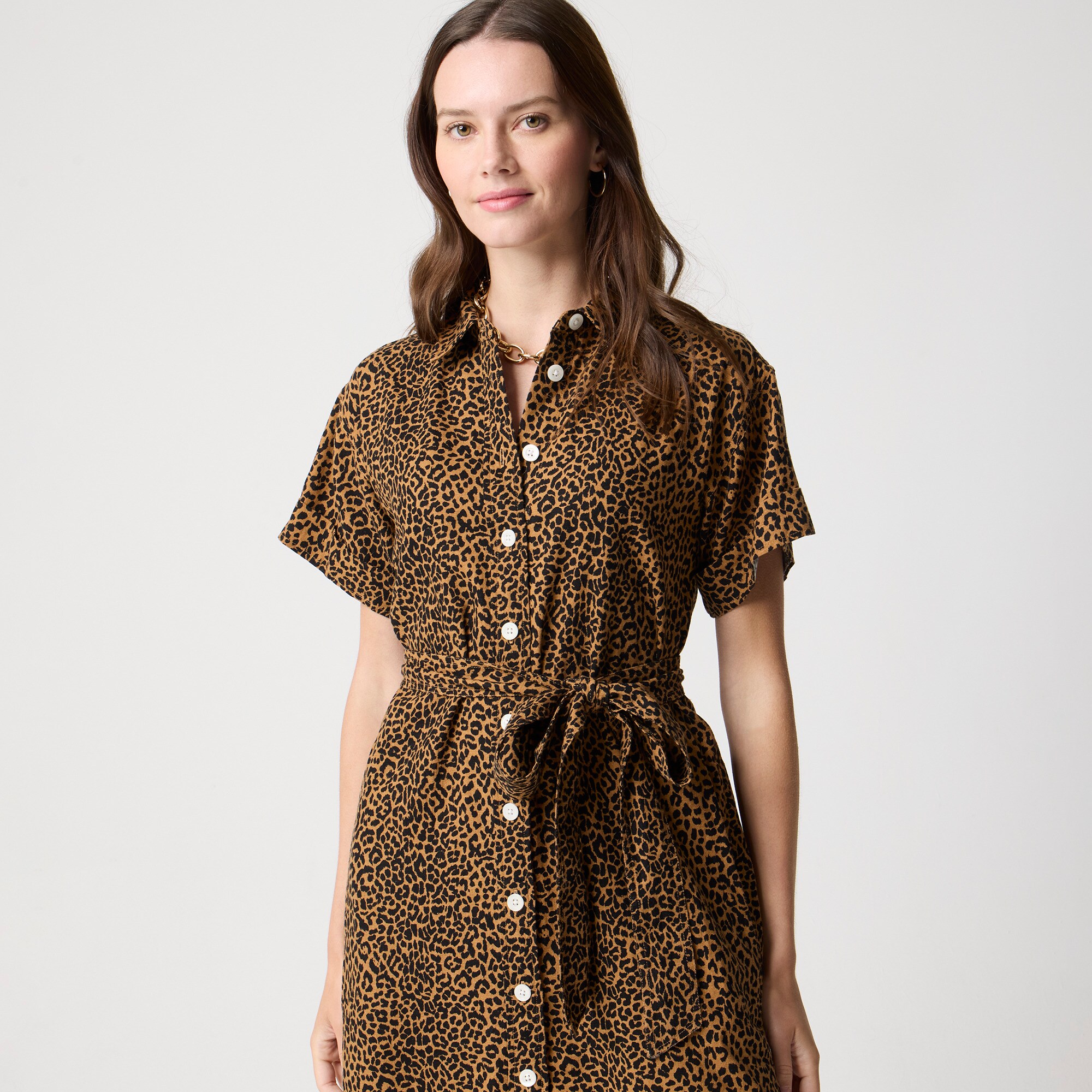 Linen-blend Belted Mini Shirt-dress For Women | Factory