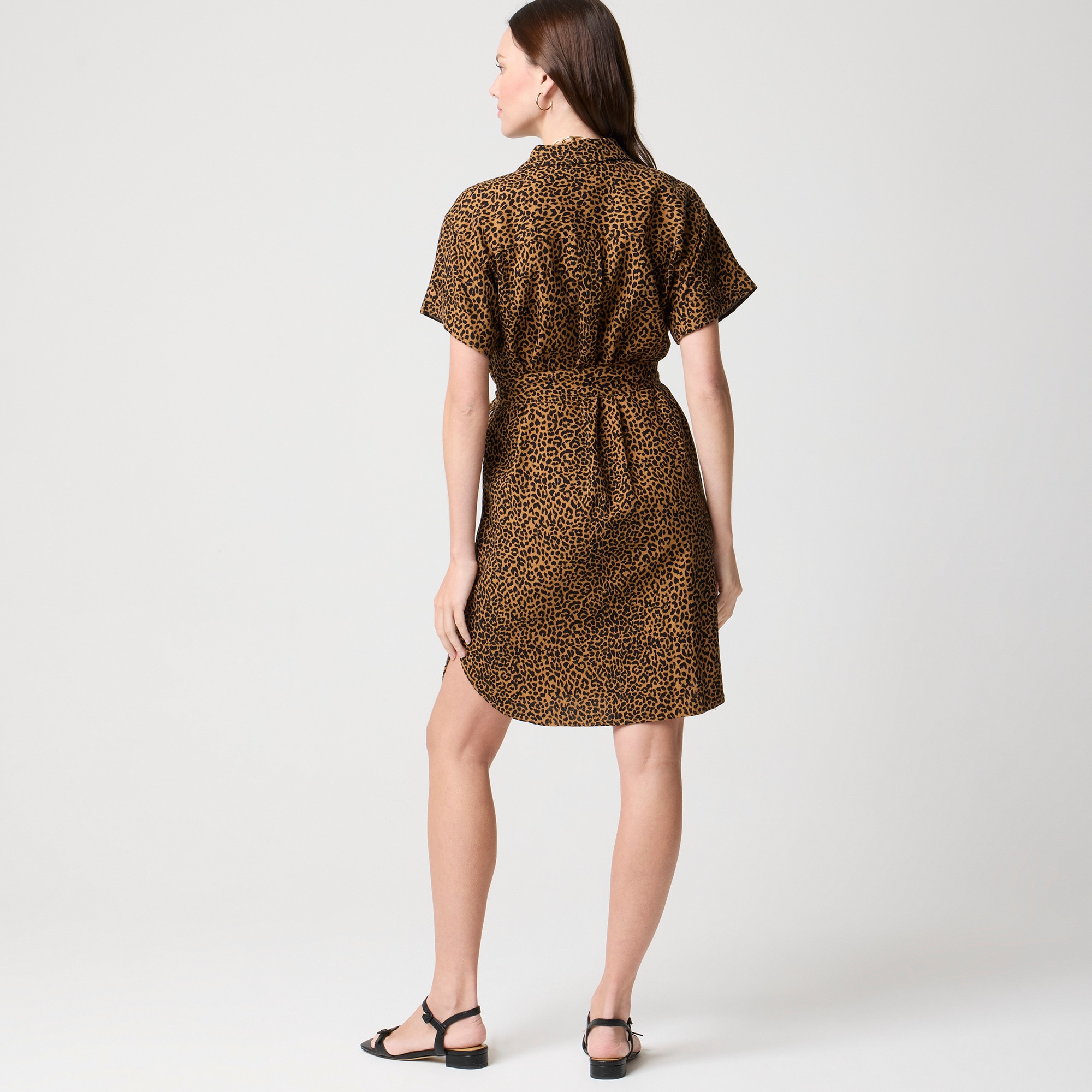 Linen-blend belted mini shirtdress