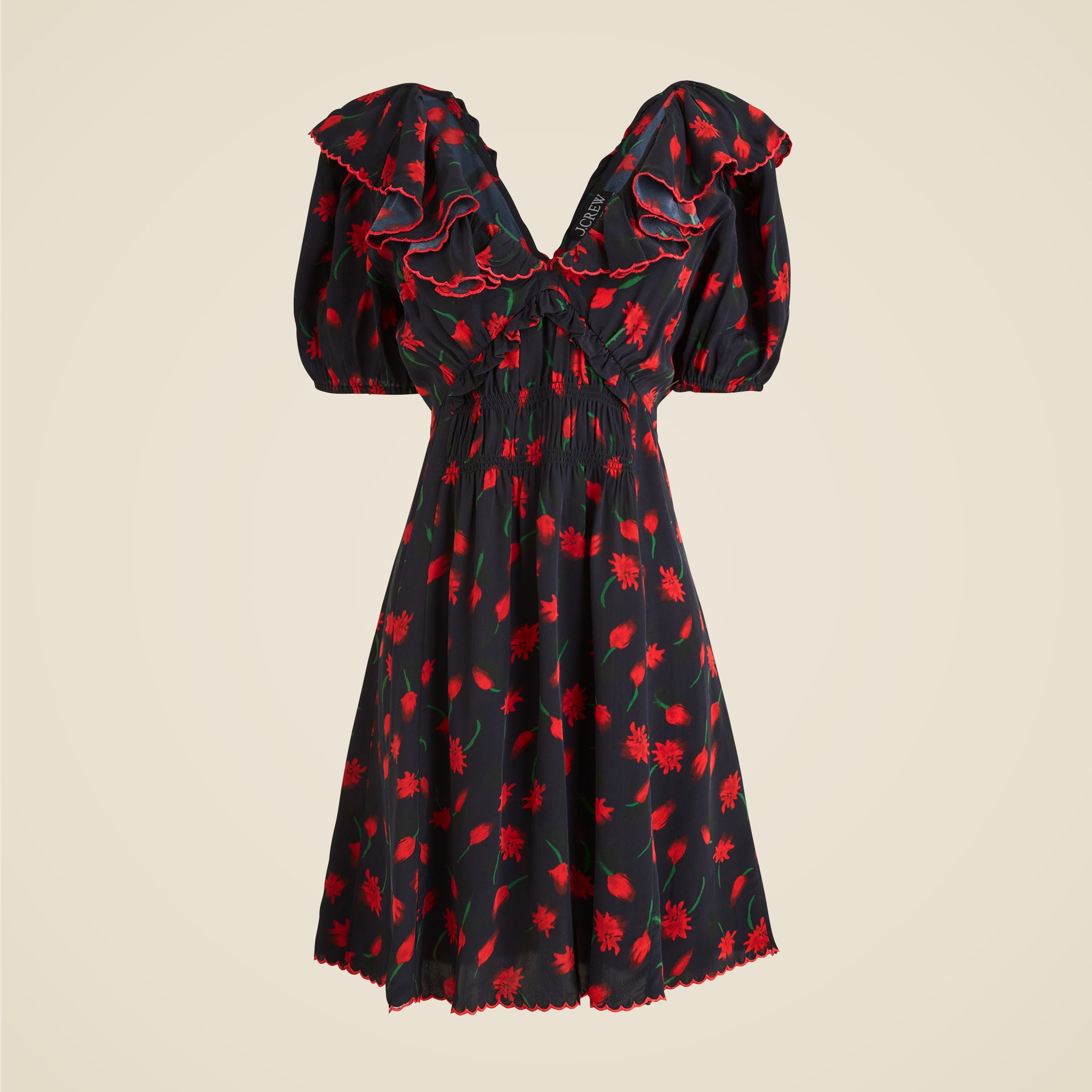 womens Ruffle-collar mini dress in painted daisy print