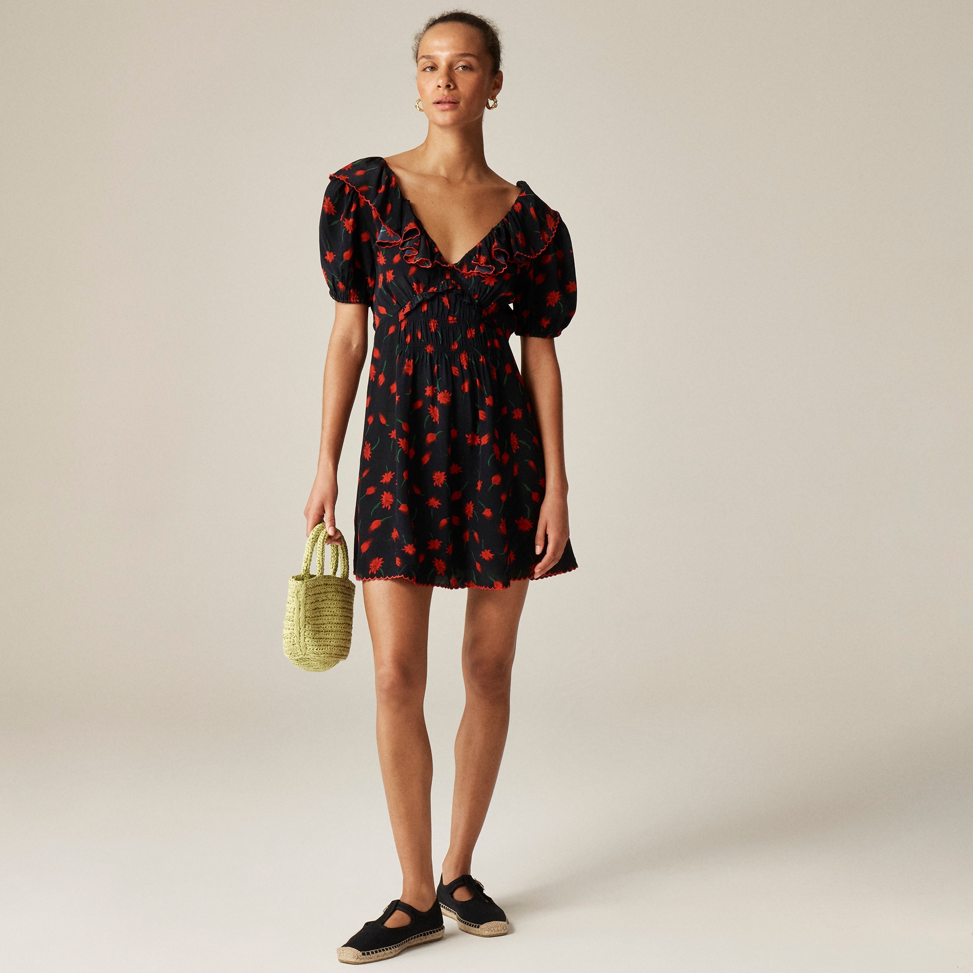 womens Ruffle-collar mini dress in painted daisy print