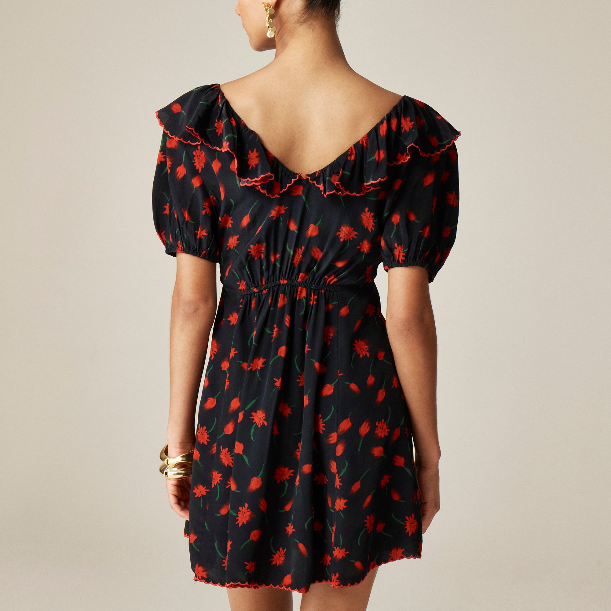 womens Ruffle-collar mini dress in painted daisy print