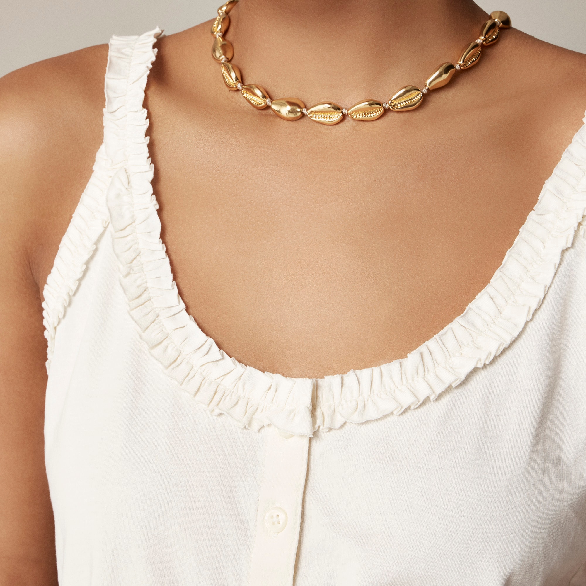 Broken-in jersey button-front tank top with ruffle trim - image 4
