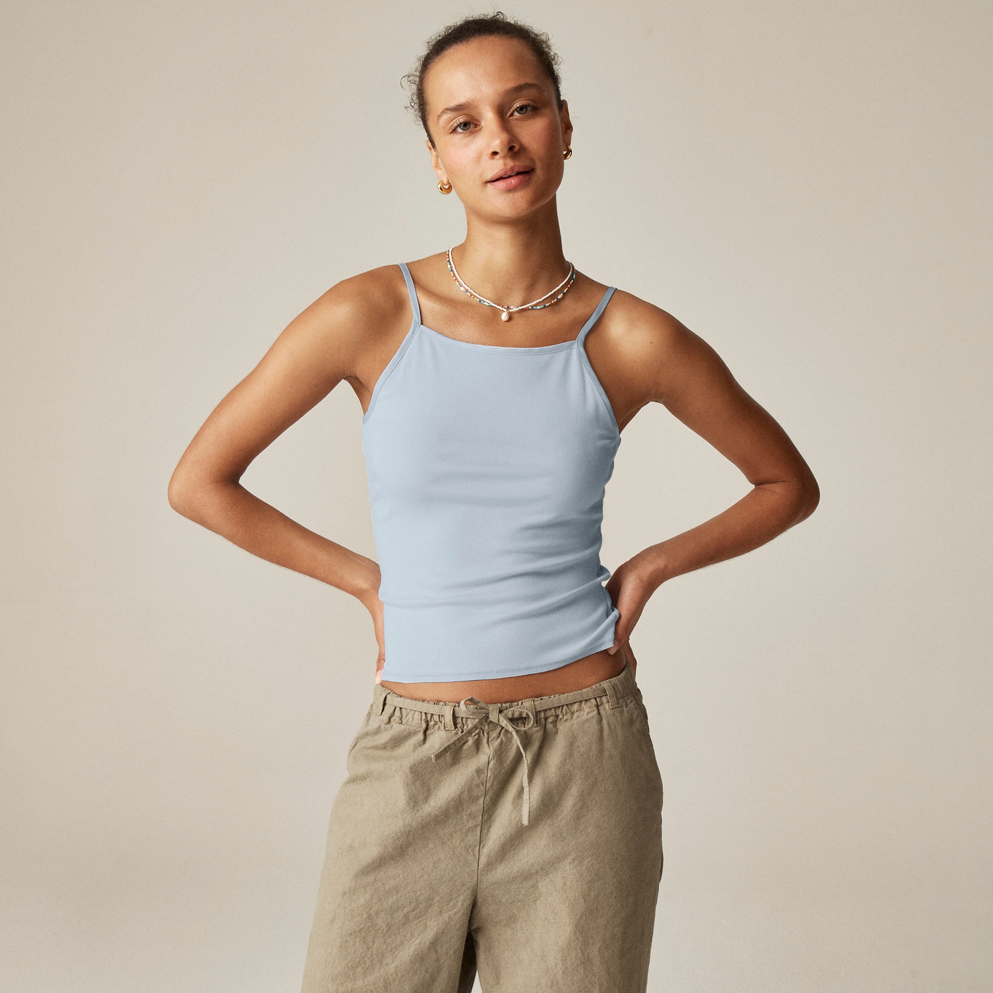 womens Refined rib satin-trim tank top