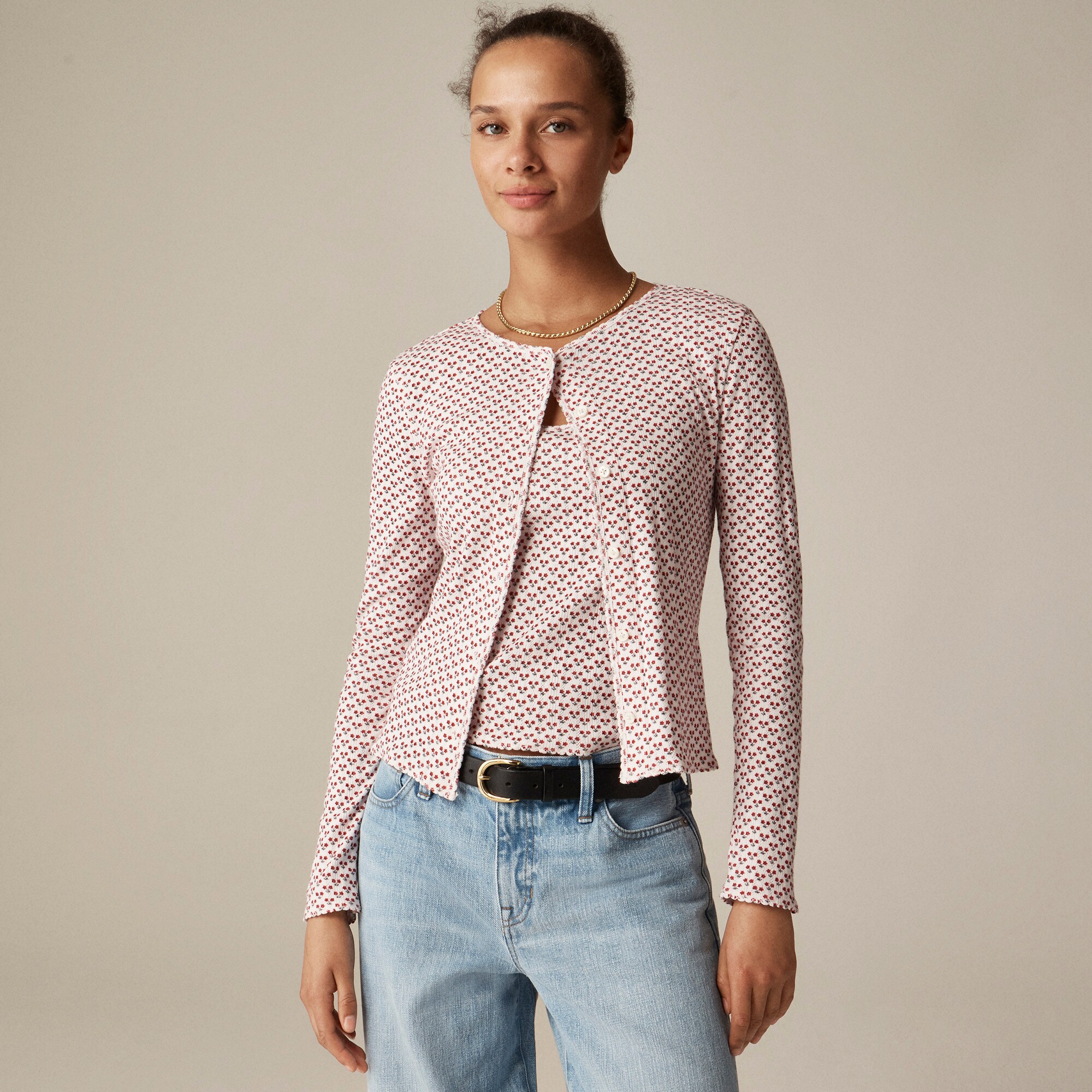 Pointelle cardigan in ditsy floral