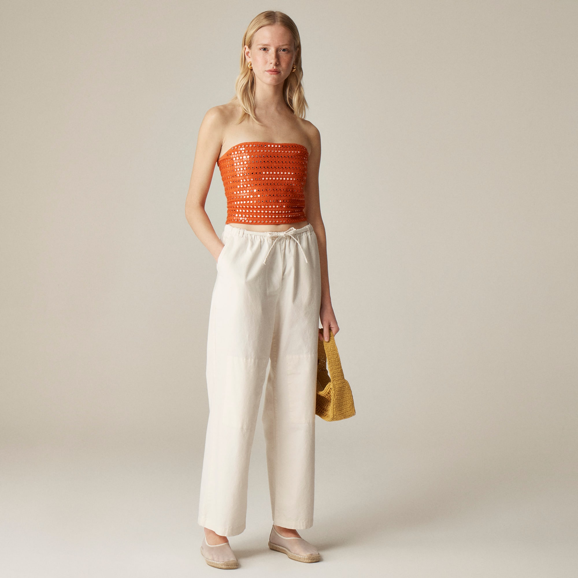 Broken-in jersey tube top with mirror embellishments