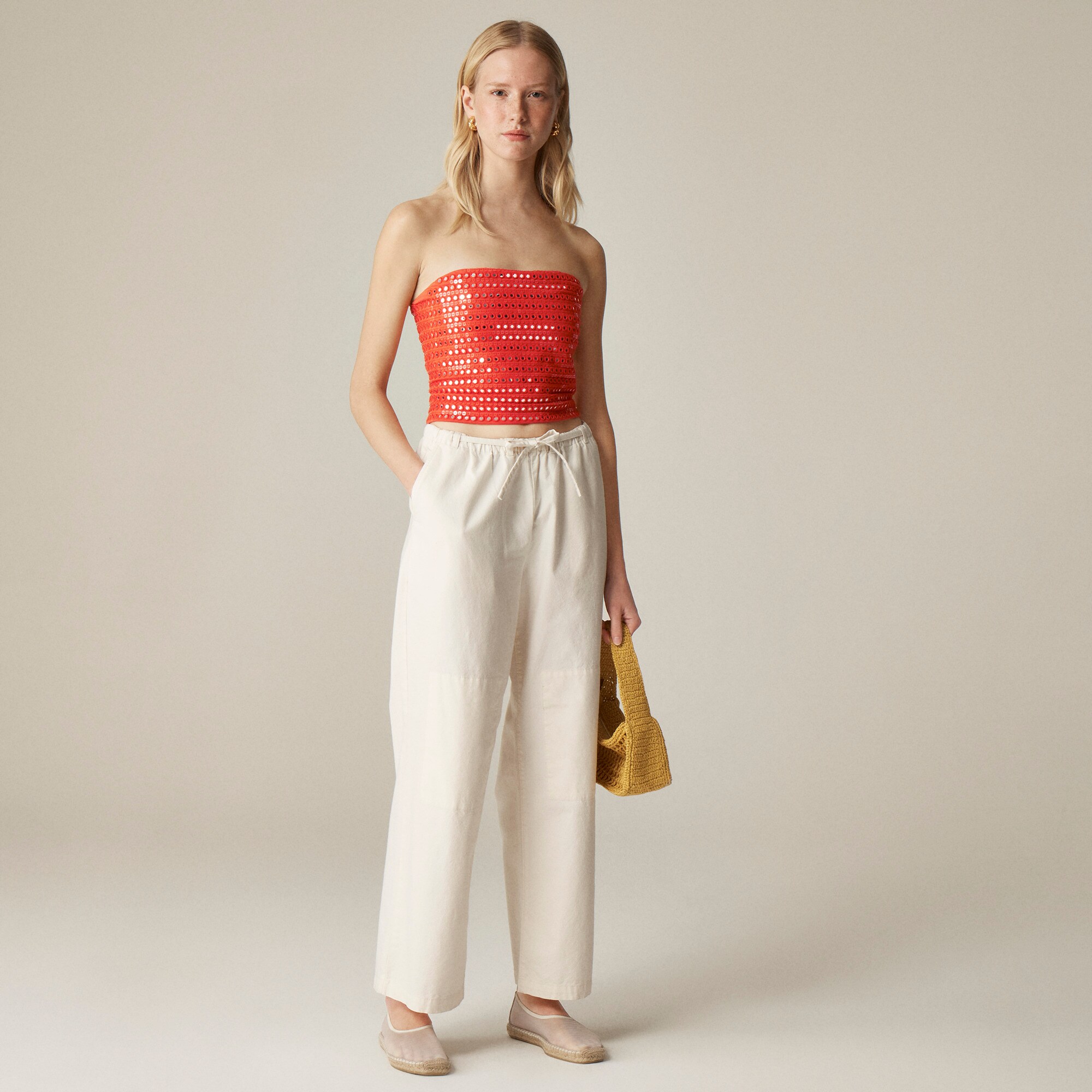 Broken-in jersey tube top with mirror embellishments