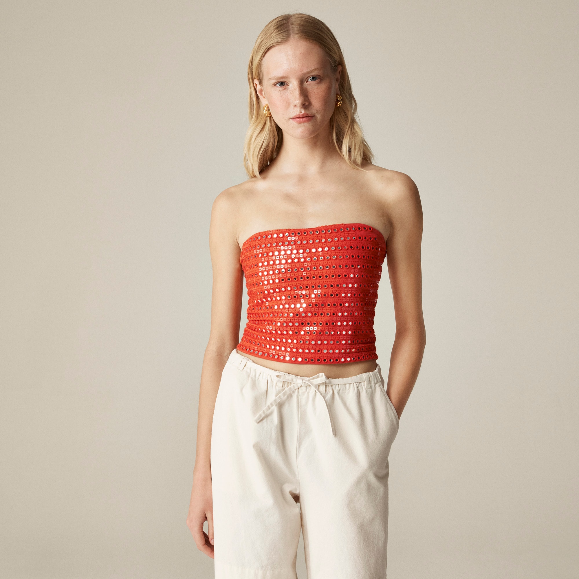  Broken-in jersey tube top with mirror embellishments