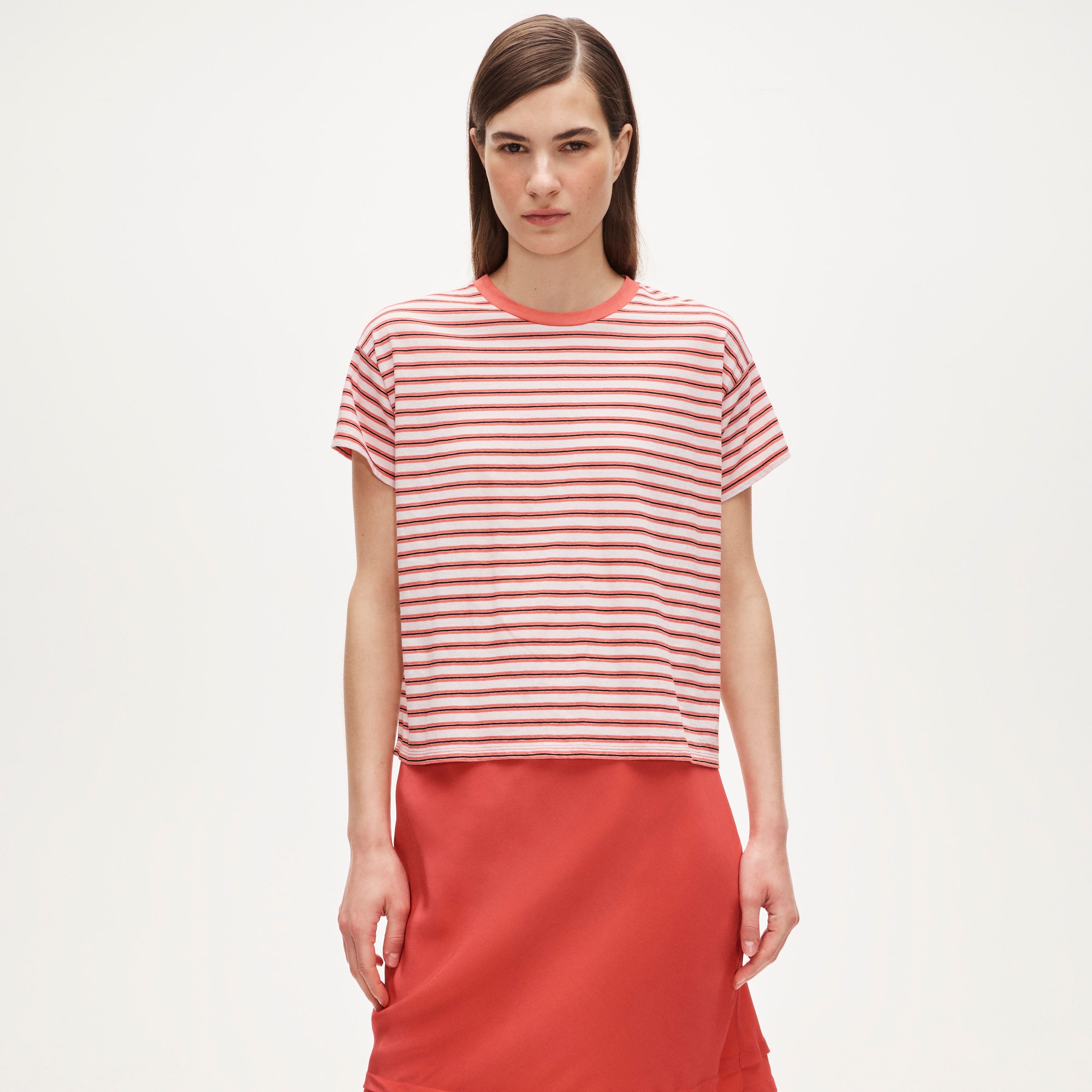 Feather jersey cropped T-shirt in stripe