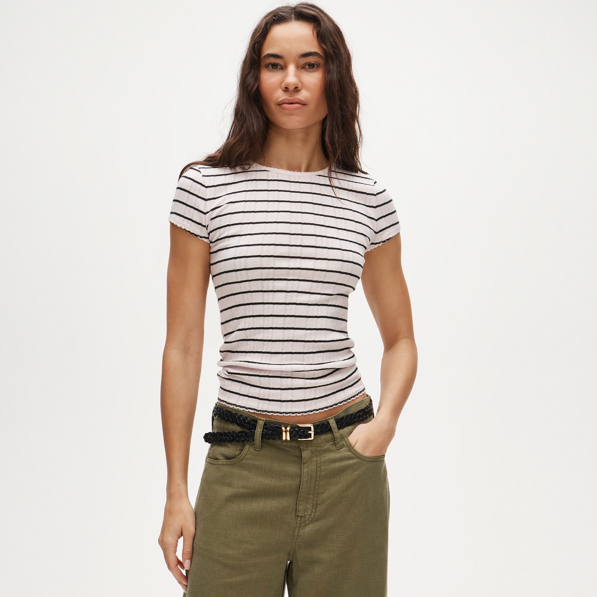Pointelle short-sleeve T-shirt in stripe