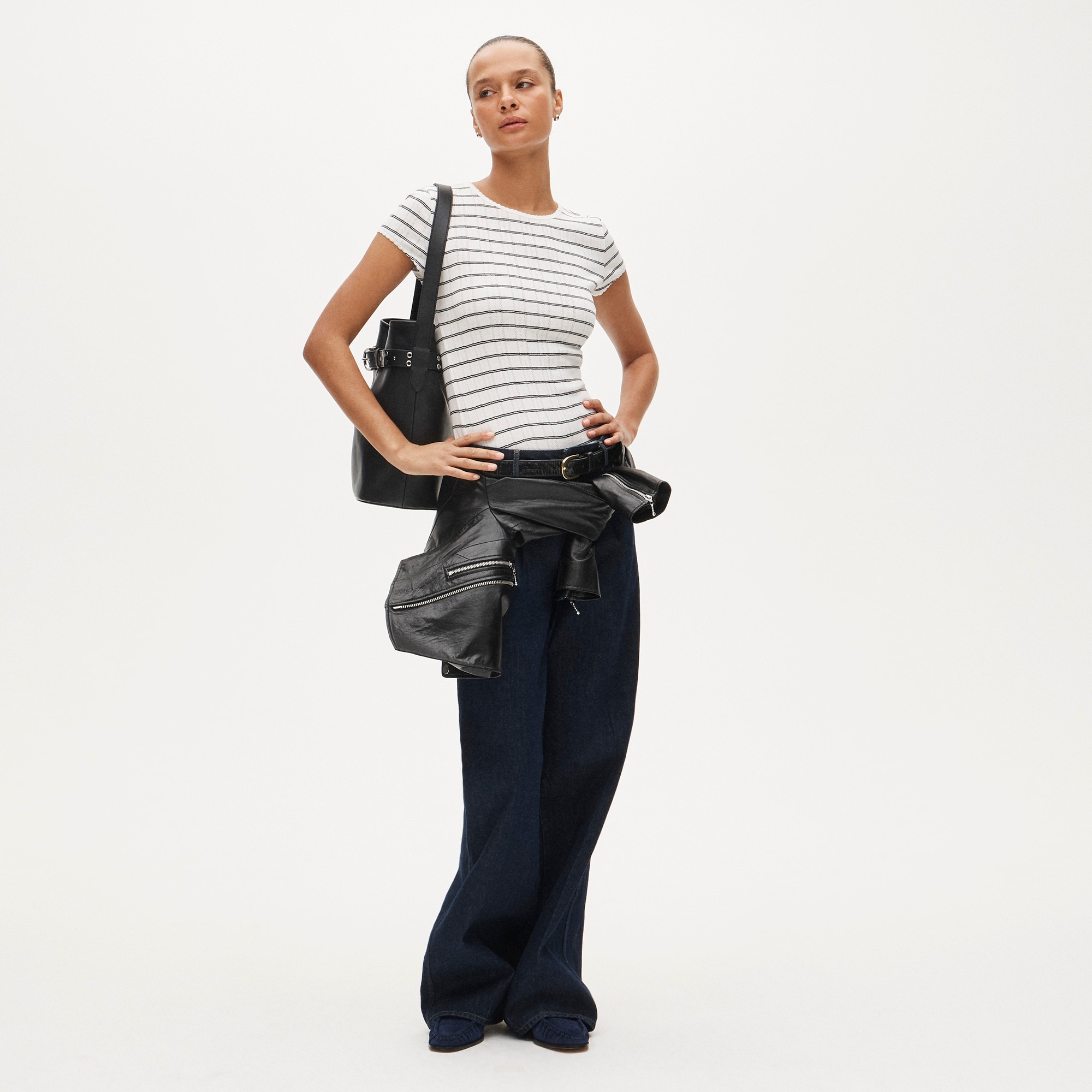 Pointelle short-sleeve T-shirt in stripe