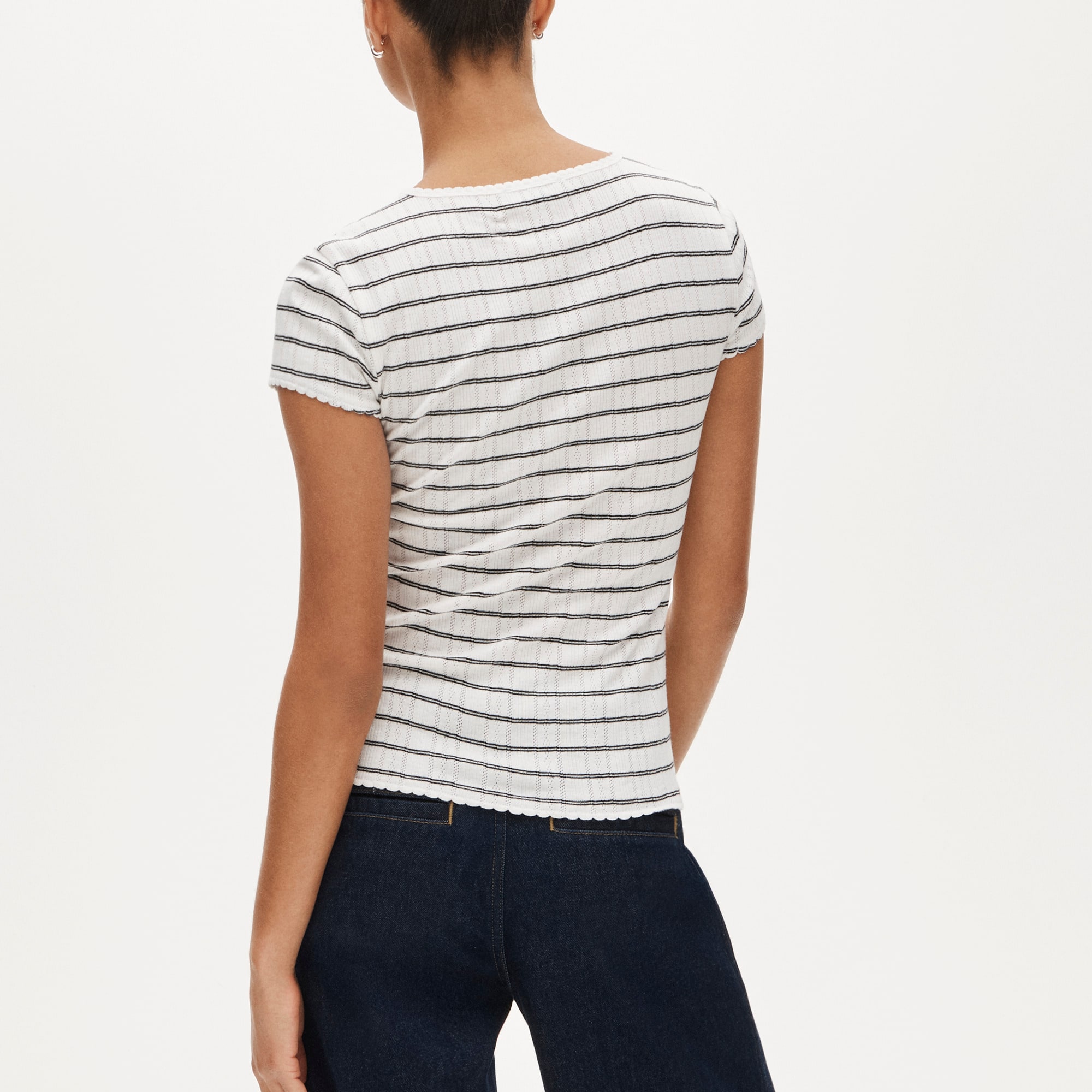 Pointelle short-sleeve T-shirt in stripe