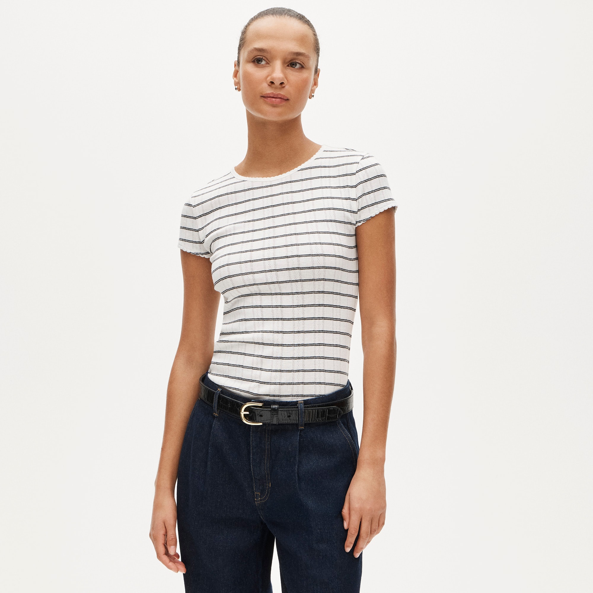 Pointelle short-sleeve T-shirt in stripe - image 5