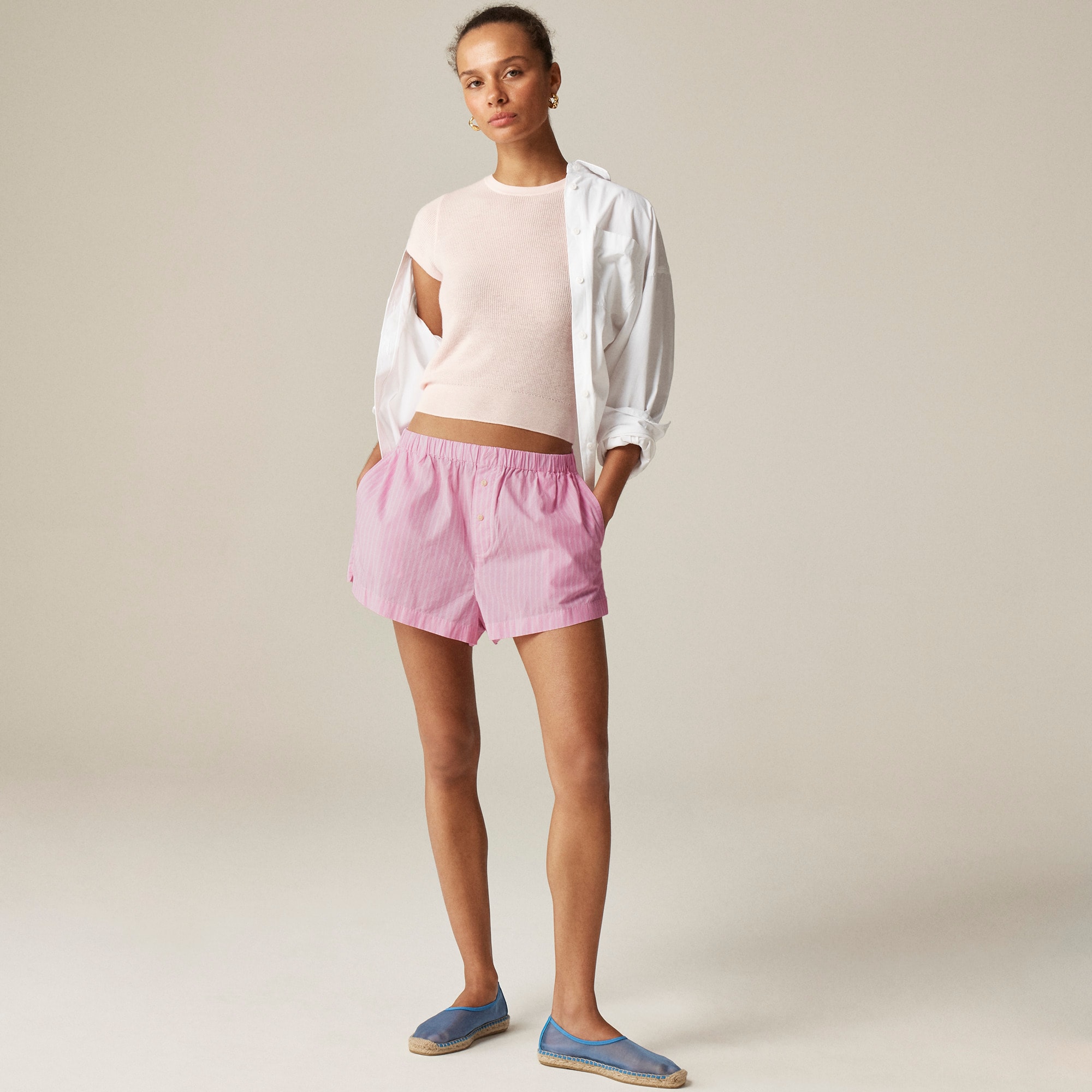 womens Cotton poplin boxer short in stripe